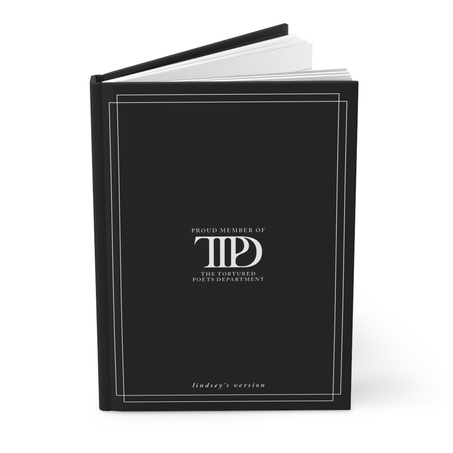 Personalized Black Hardcover Journal, CUSTOM VERSION's Name Spine | 5.75"x8", 150 lined pages | Proud Member Poet Dept.