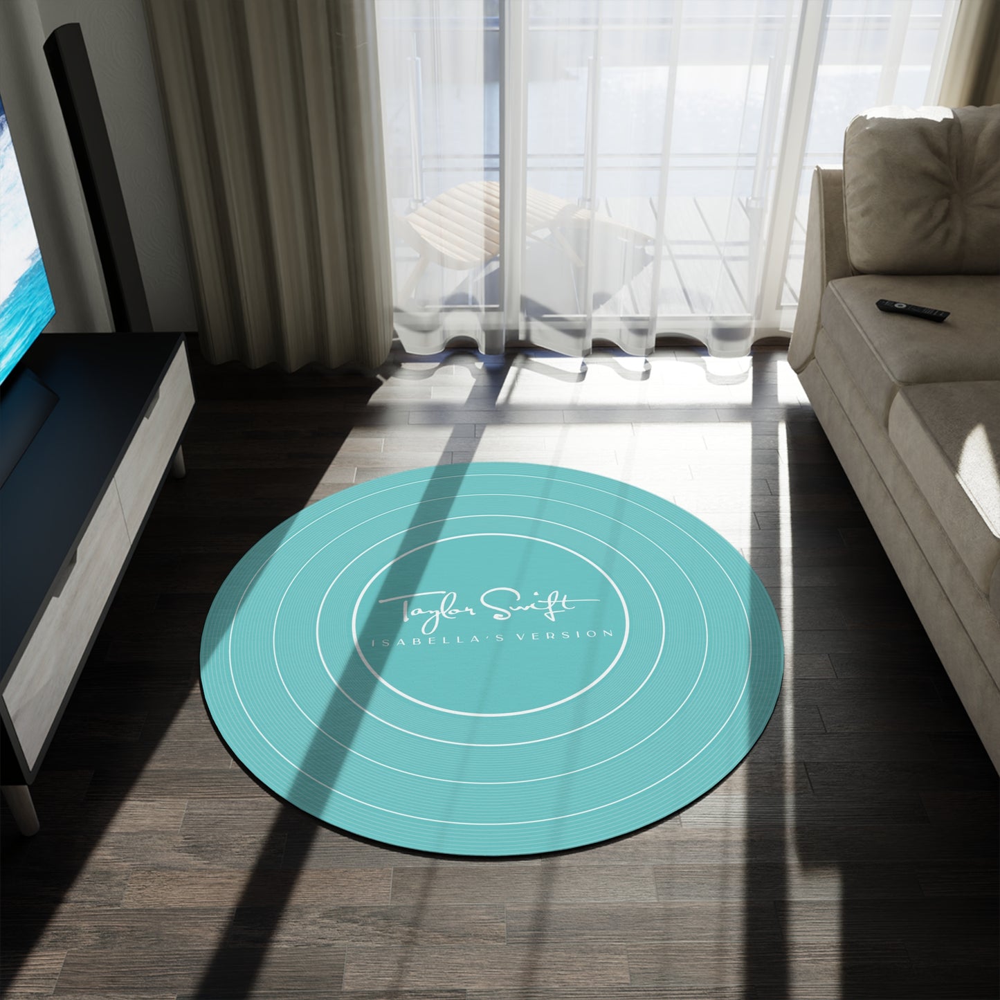 Personalized Round Rug AQUA BLUE Vinyl Record | CUSTOM Version, Name and Era | 60" x 60" | Swiftie Gift Fan Present