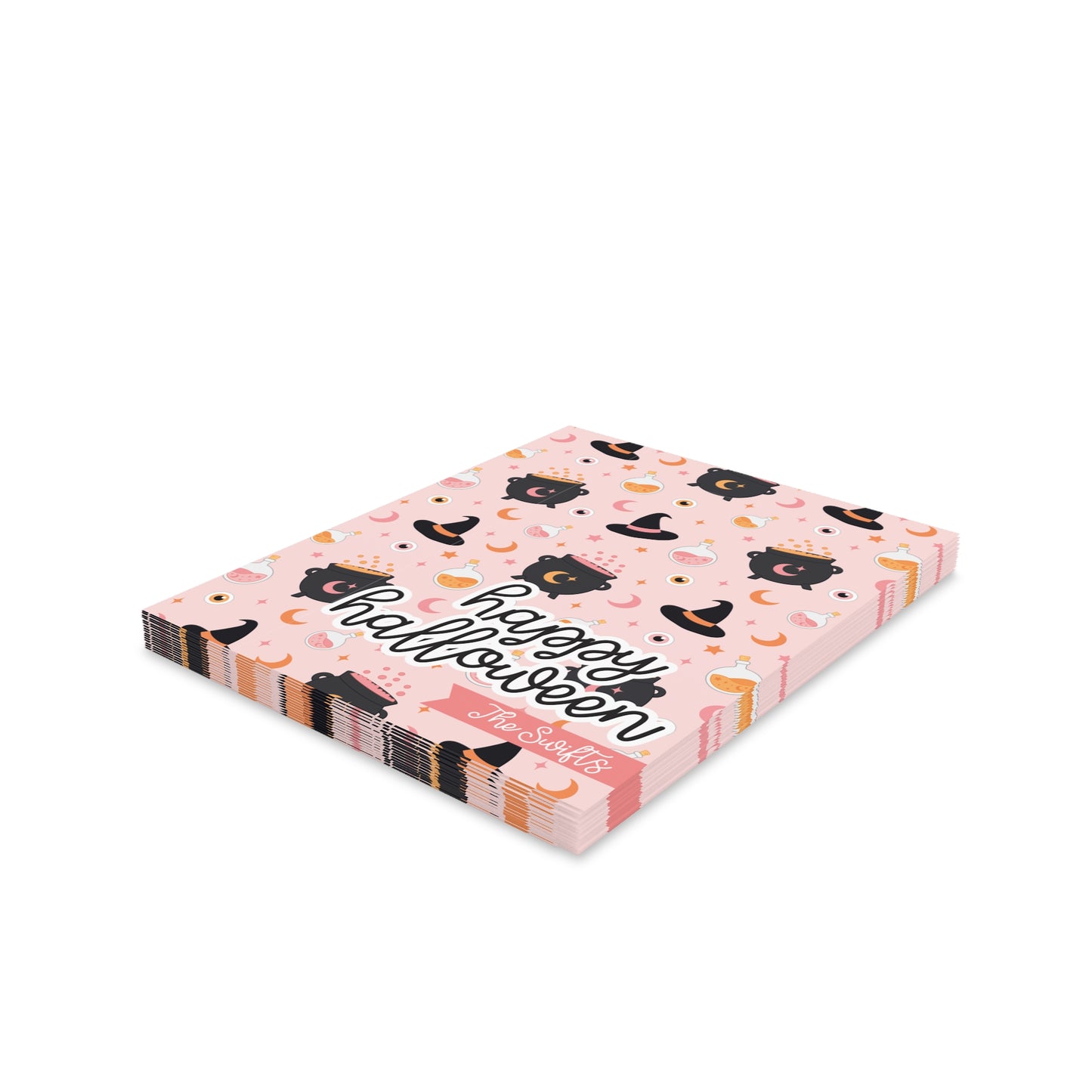 PERSONALIZED Greeting Cards Witch Pattern Potion Cauldron Pink Matte Finish 8, 16, 24 Pack