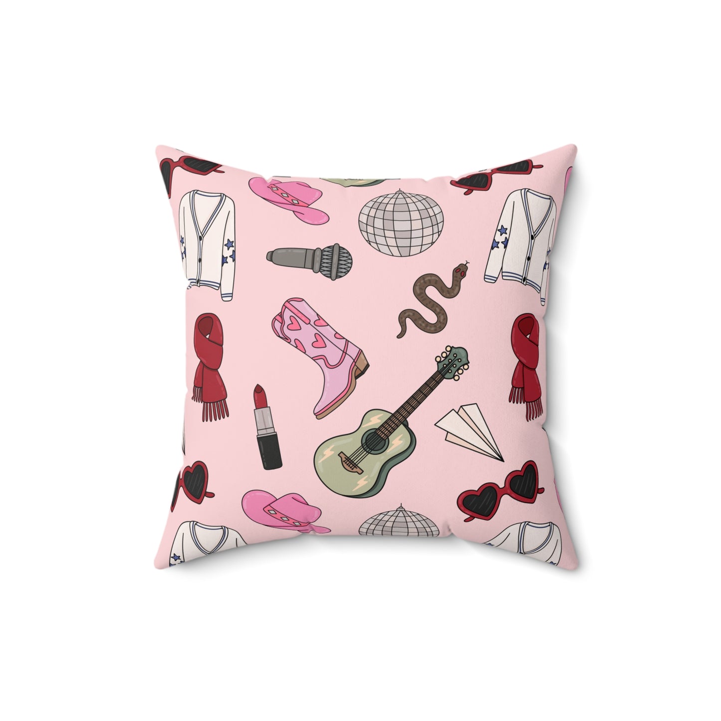 Eras Inspired PINK Spun Polyester Square Pillow | 14x14, 16x16, 18x18, and 20x20 inches | Swiftie Gift Fan Present | All Too Well Scarf