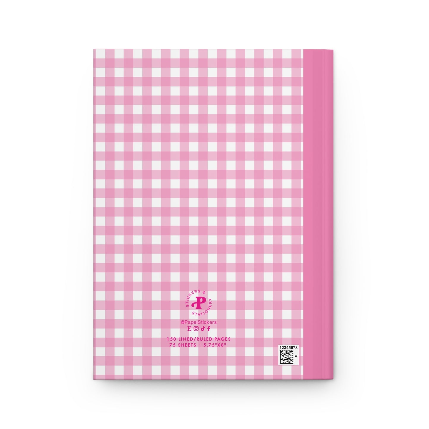 Hardcover 5.75"x8" Pink Plaid Heart Journal Matte, 150 lined pages, BARBIE inspired Composition Book, Unique Valentine's Day Gift for Kids