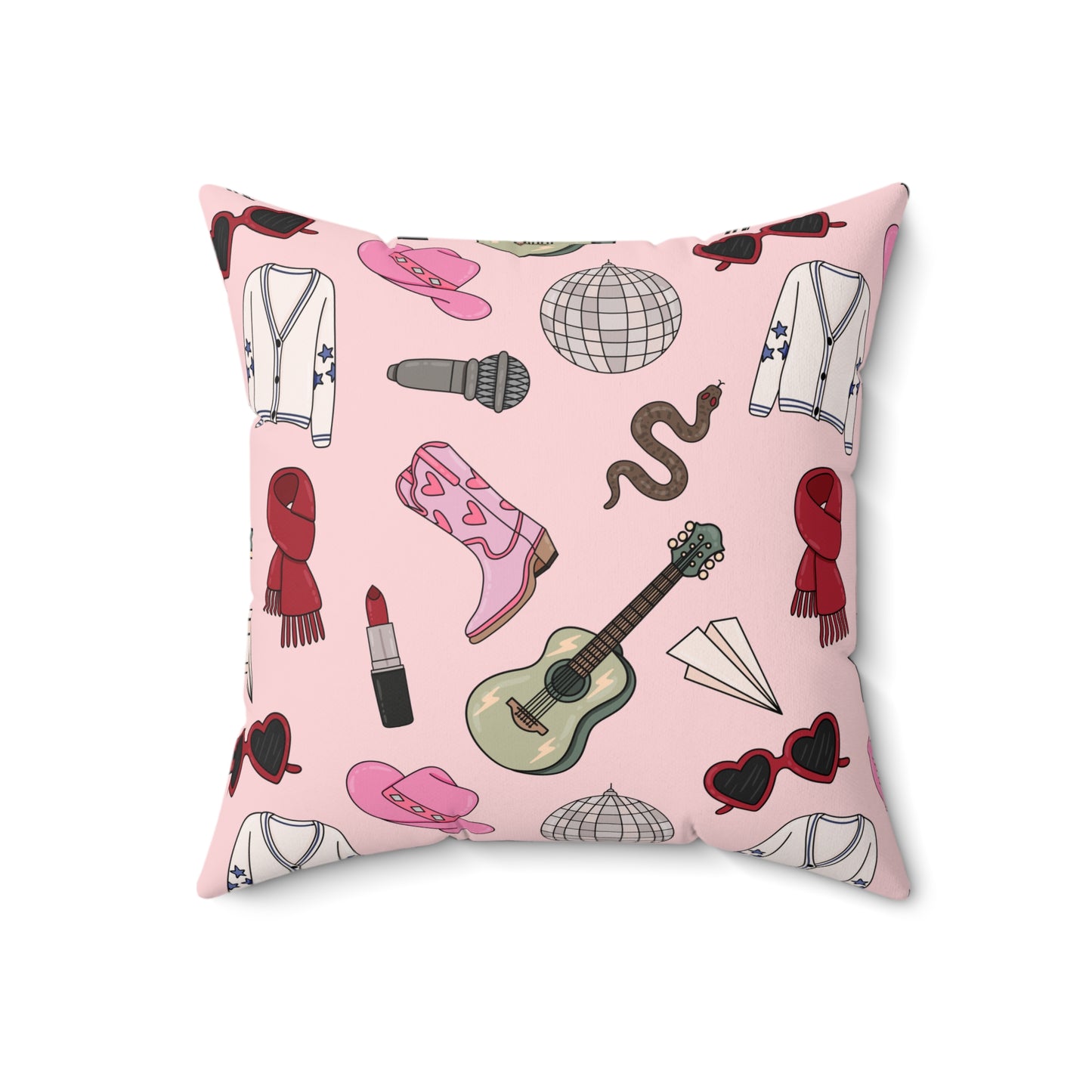 Eras Inspired PINK Spun Polyester Square Pillow | 14x14, 16x16, 18x18, and 20x20 inches | Swiftie Gift Fan Present | All Too Well Scarf