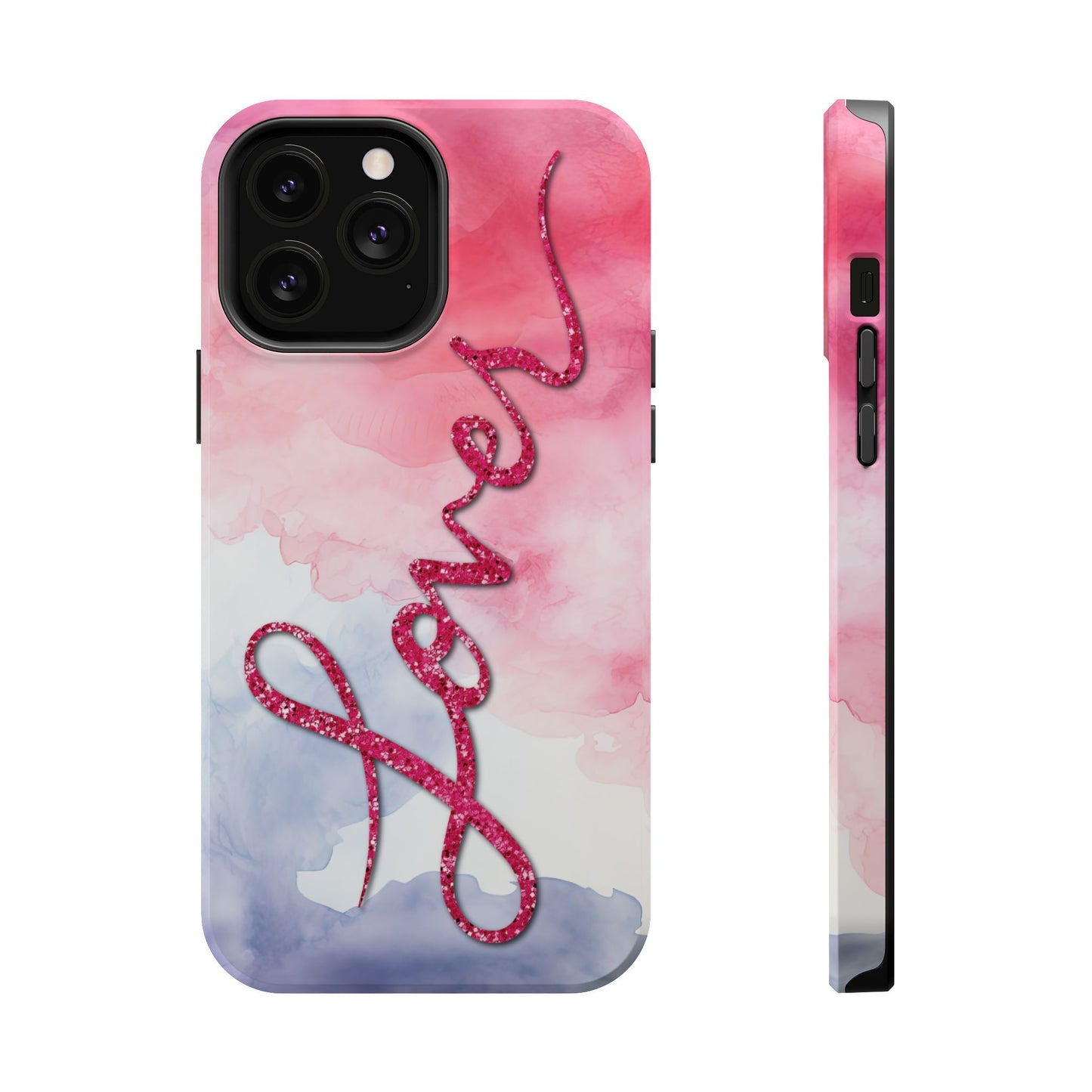 MagSafe Tough Cases | LOVER Watercolor Pink Blue Glitter | iPhone 15, 14, 13 | Perfect Unique Valentine's Day Gift for Wife, Girlfriend