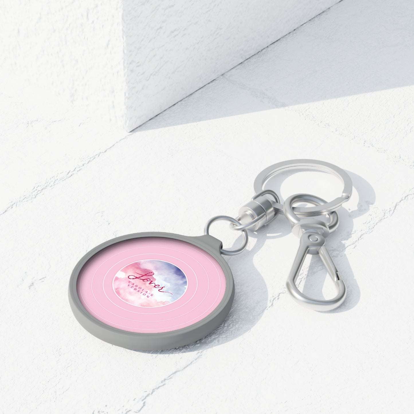 Personalized Keyring Tag, LOVER Pink Clouds Vinyl Record | CUSTOM Version Name or ERA | 1.89" Round | Swiftie Fan Gift Present