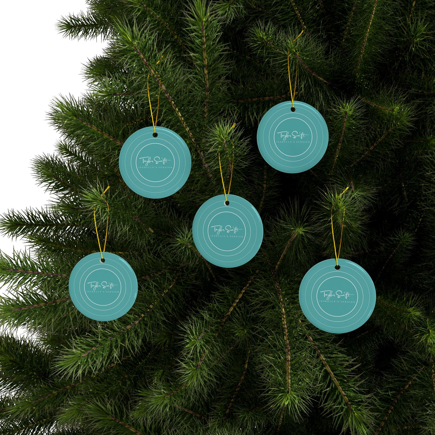 Personalized Ceramic Ornament, AQUA BLUE Vinyl Record | CUSTOM Version, Name or Era | 4" x 4" | Swiftie Gift Fan Present