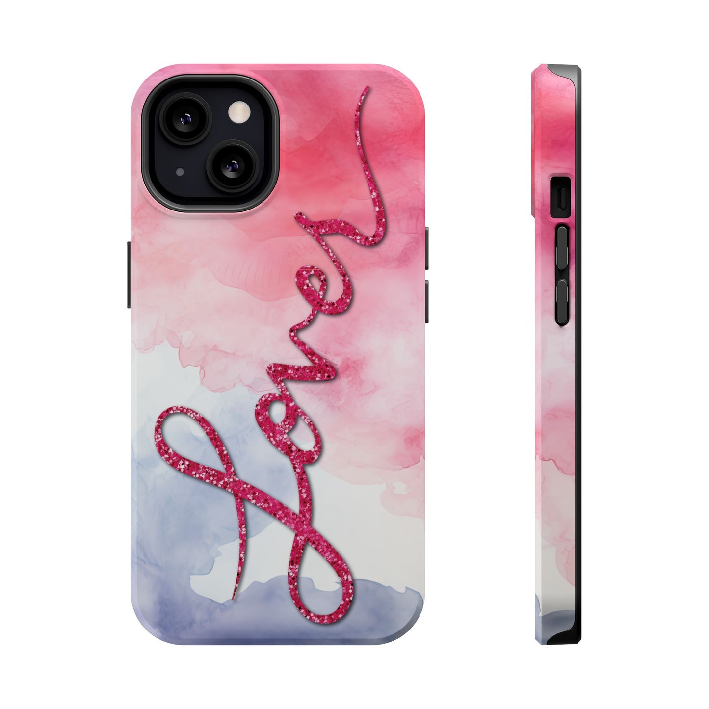 MagSafe Tough Cases | LOVER Watercolor Pink Blue Glitter | iPhone 15, 14, 13 | Perfect Unique Valentine's Day Gift for Wife, Girlfriend