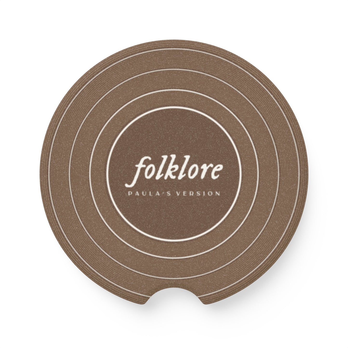 Personalized FOLKLORE Brown Vinyl Record Soapstone Car Coaster, CUSTOMIZED VERSION'S Name | 2.6" x 2.6" round | Swiftie Fan Gift