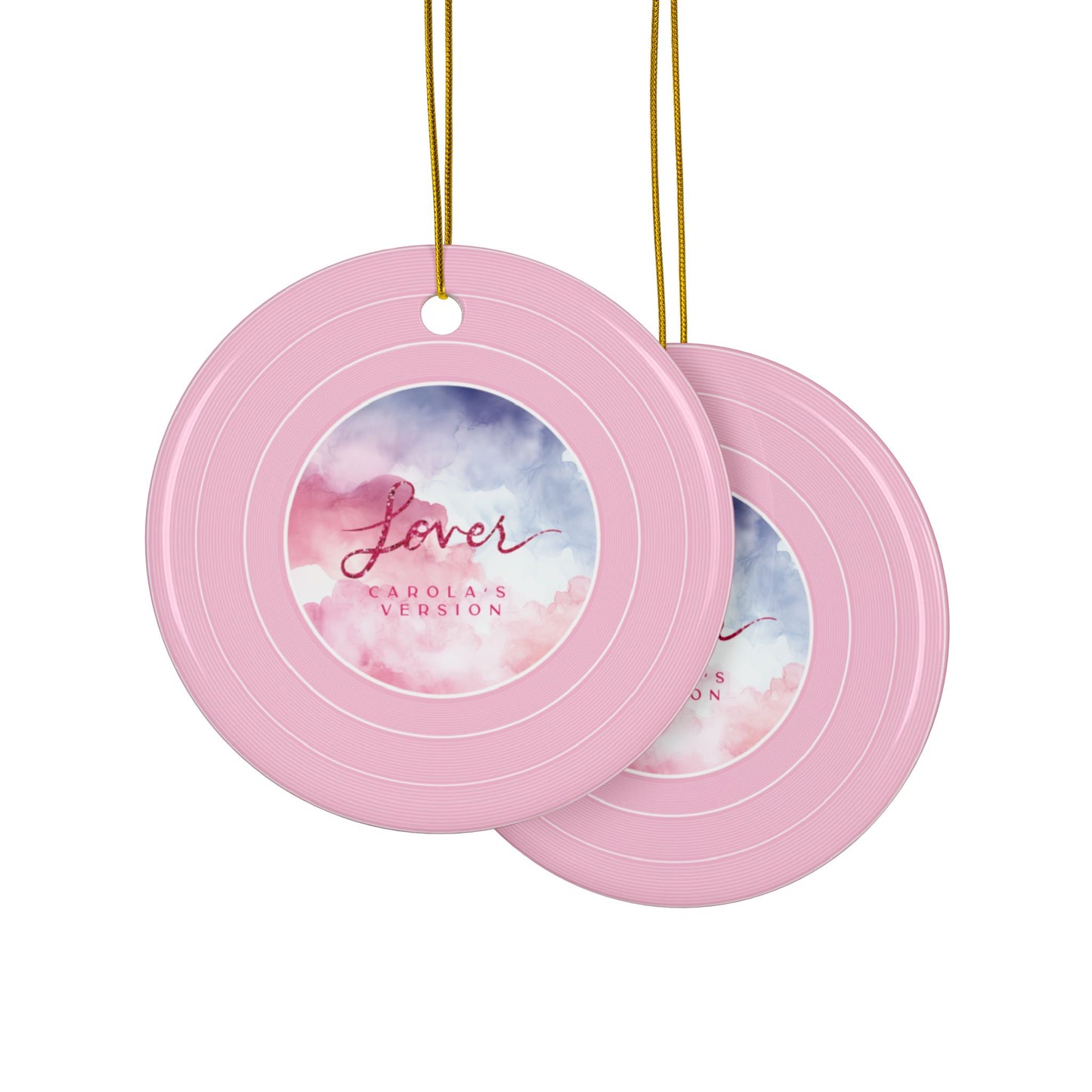 Personalized Ceramic Ornament, LOVER Pink Clouds Vinyl Record | CUSTOM VERSION's Name or Era | 4" x 4" | Swiftie Gift Fan Present