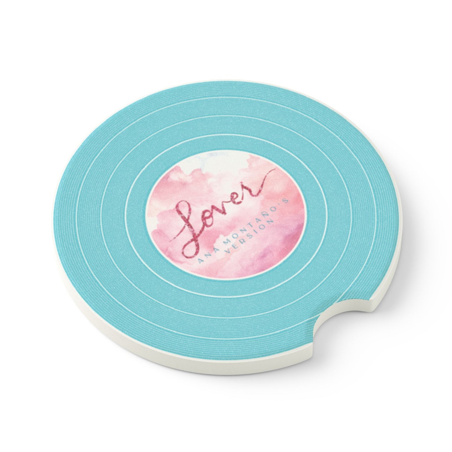 Personalized LOVER Blue Clouds Vinyl Record Soapstone Car Coaster, CUSTOM VERSION's Name | 2.6" x 2.6" round | Swiftie Fan Gift