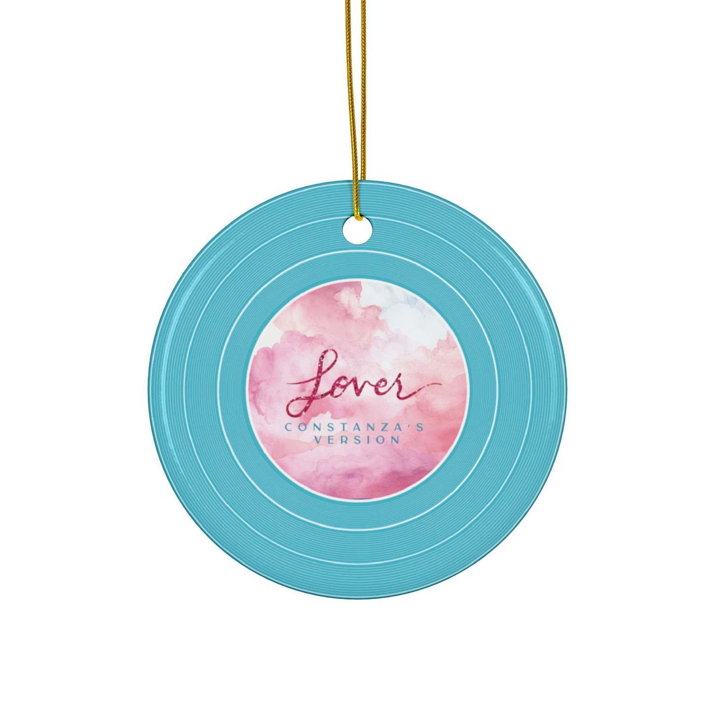 Personalized Ceramic Ornament, LOVER Blue Clouds Vinyl Record | CUSTOM VERSION's Name or Era | 4" x 4" | Swiftie Gift Fan Present