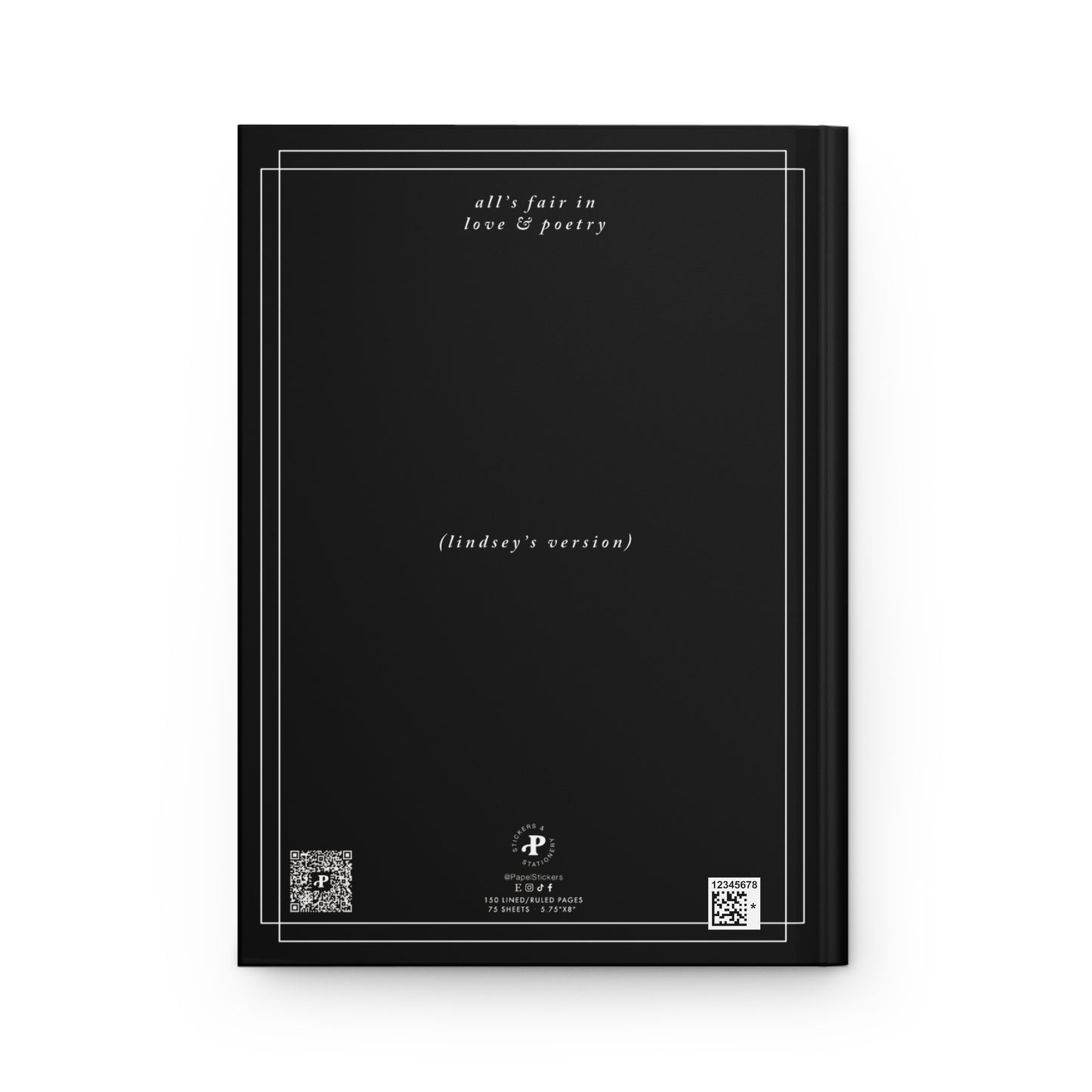 Personalized Black Hardcover Journal, CUSTOM VERSION's Name Spine | 5.75"x8", 150 lined pages | Proud Member Poet Dept.