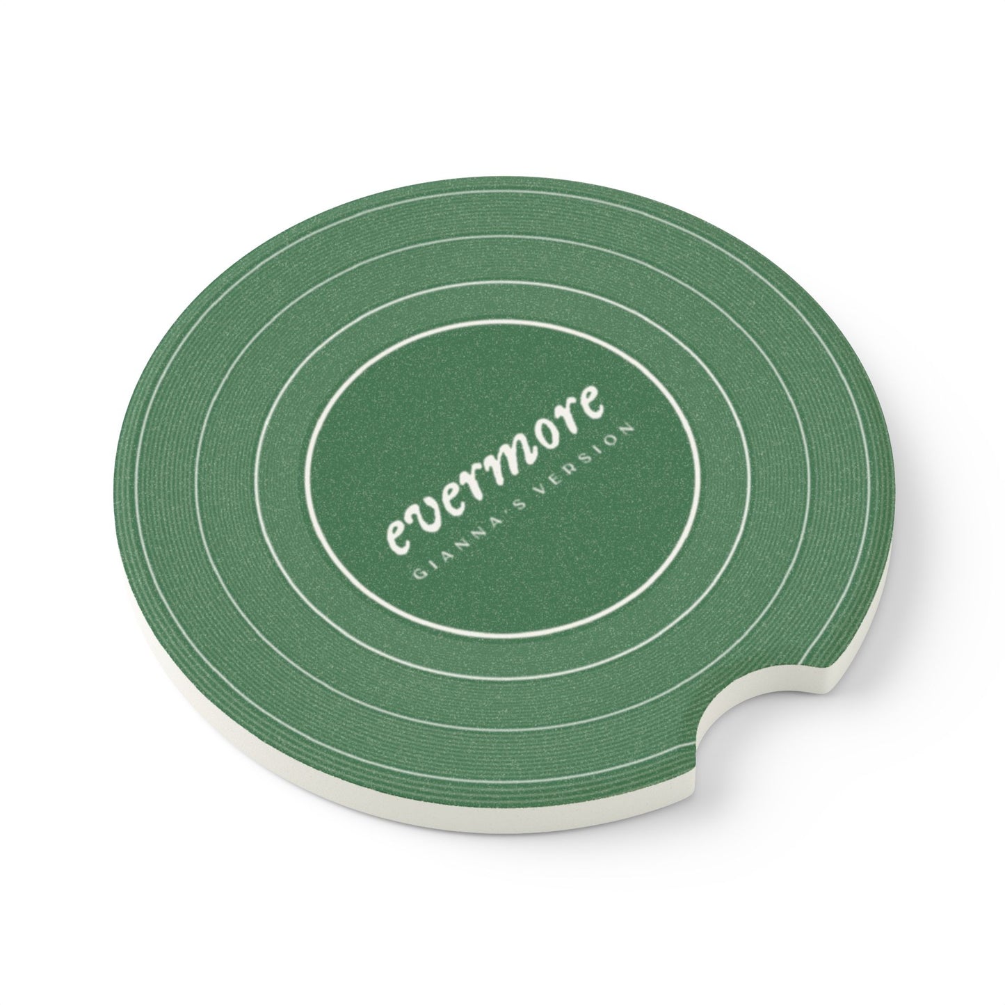 Personalized EVERMORE Forest Green Vinyl Record Soapstone Car Coaster, CUSTOM VERSION's Name | 2.6" x 2.6" round | Swiftie Fan Gift