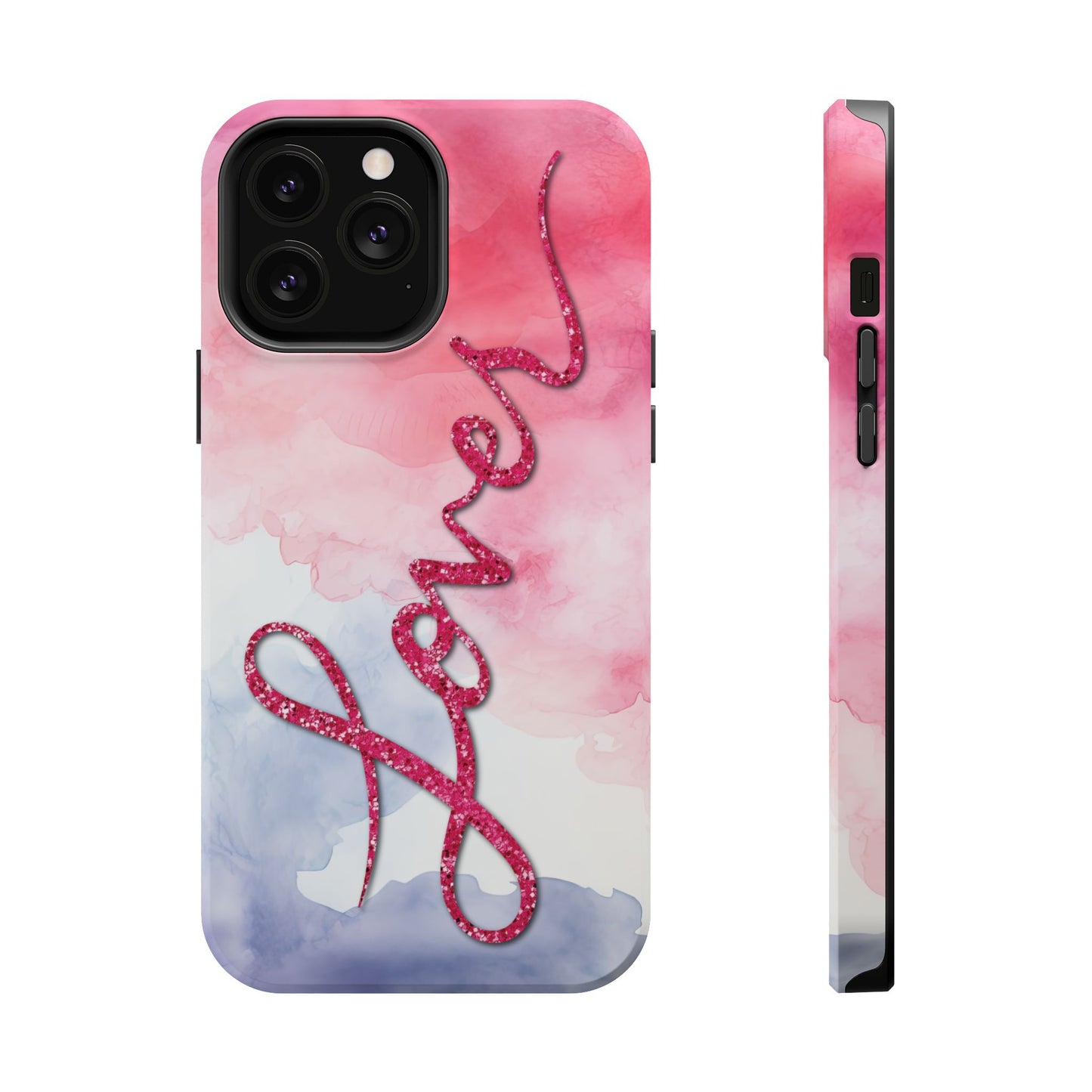MagSafe Tough Cases | LOVER Watercolor Pink Blue Glitter | iPhone 15, 14, 13 | Perfect Unique Valentine's Day Gift for Wife, Girlfriend