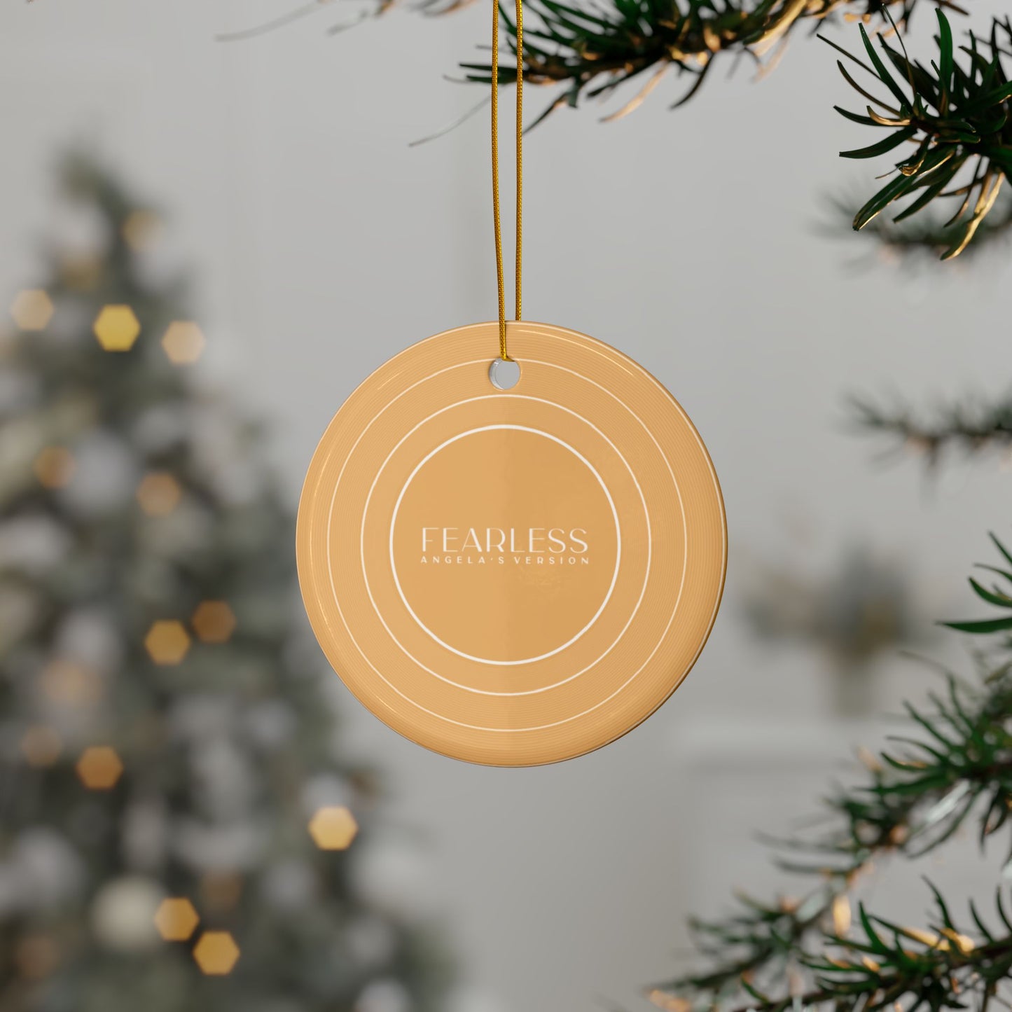 Personalized Ceramic Ornament, FEARLESS Golden Yellow Vinyl Record | CUSTOM VERSION's Name or Era | 4" x 4" | Swiftie Gift Fan Present