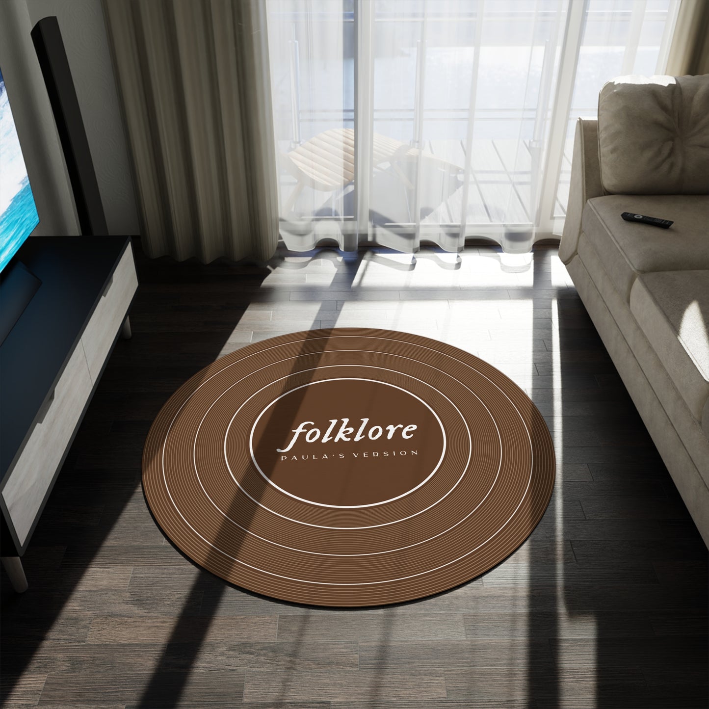 Personalized Round Rug FOLKLORE Brown Vinyl Record | CUSTOM VERSION Name and Era | 60" x 60" | Swiftie Gift Fan Present