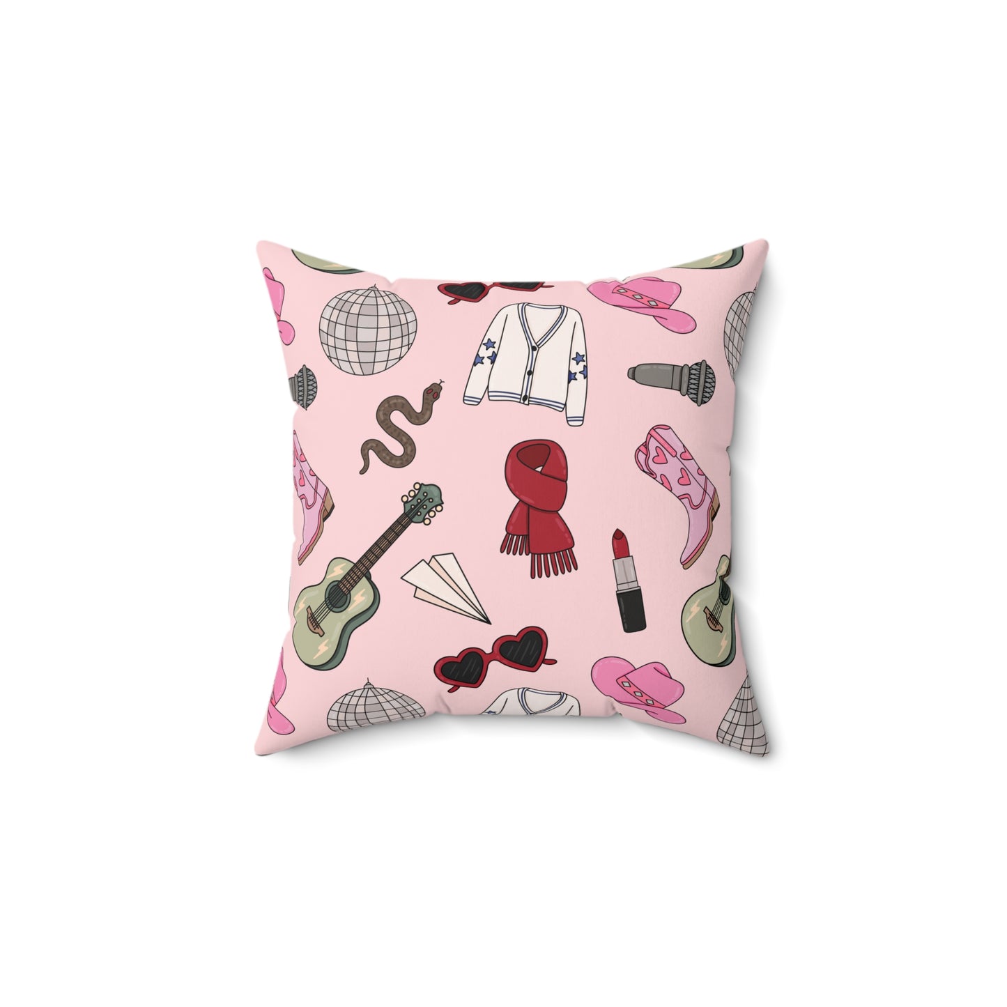 Eras Inspired PINK Spun Polyester Square Pillow | 14x14, 16x16, 18x18, and 20x20 inches | Swiftie Gift Fan Present | All Too Well Scarf