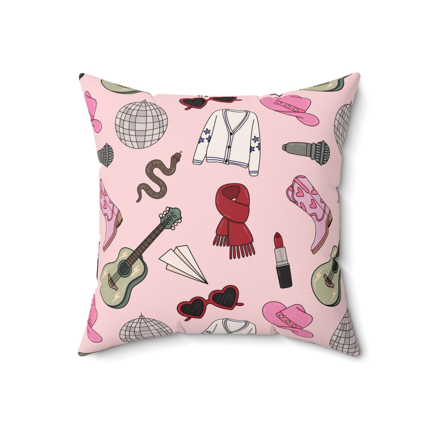 Eras Inspired PINK Spun Polyester Square Pillow | 14x14, 16x16, 18x18, and 20x20 inches | Swiftie Gift Fan Present | All Too Well Scarf