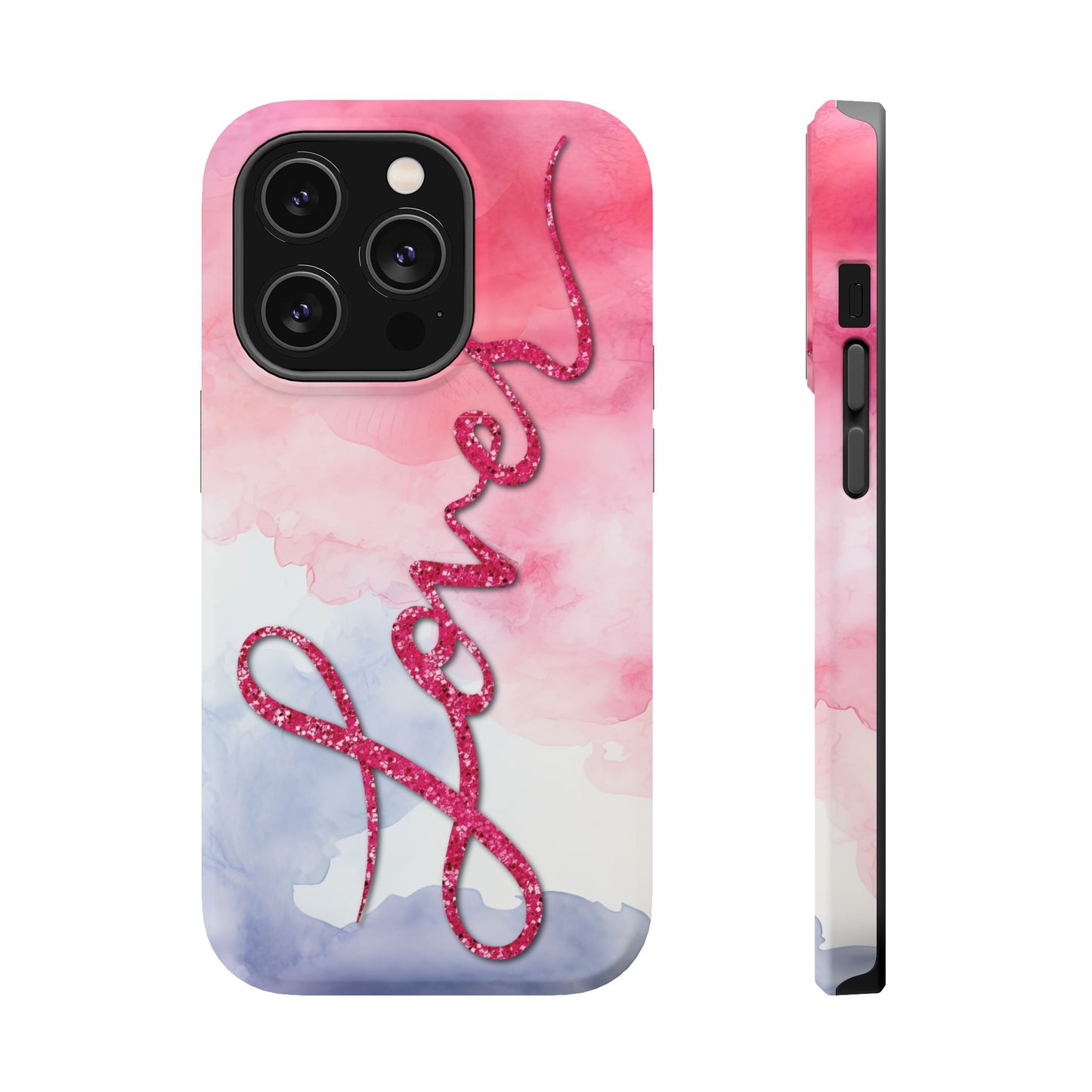 MagSafe Tough Cases | LOVER Watercolor Pink Blue Glitter | iPhone 15, 14, 13 | Perfect Unique Valentine's Day Gift for Wife, Girlfriend