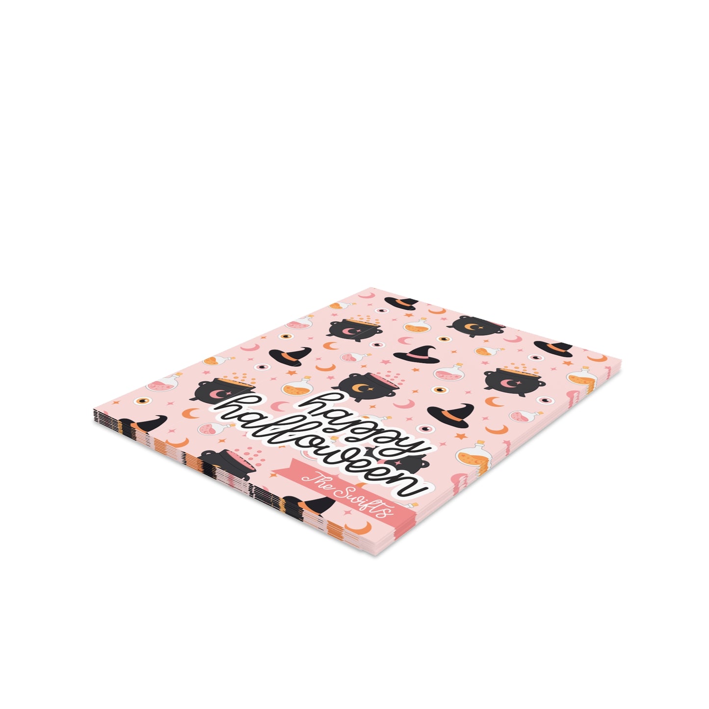PERSONALIZED Greeting Cards Witch Pattern Potion Cauldron Pink Matte Finish 8, 16, 24 Pack