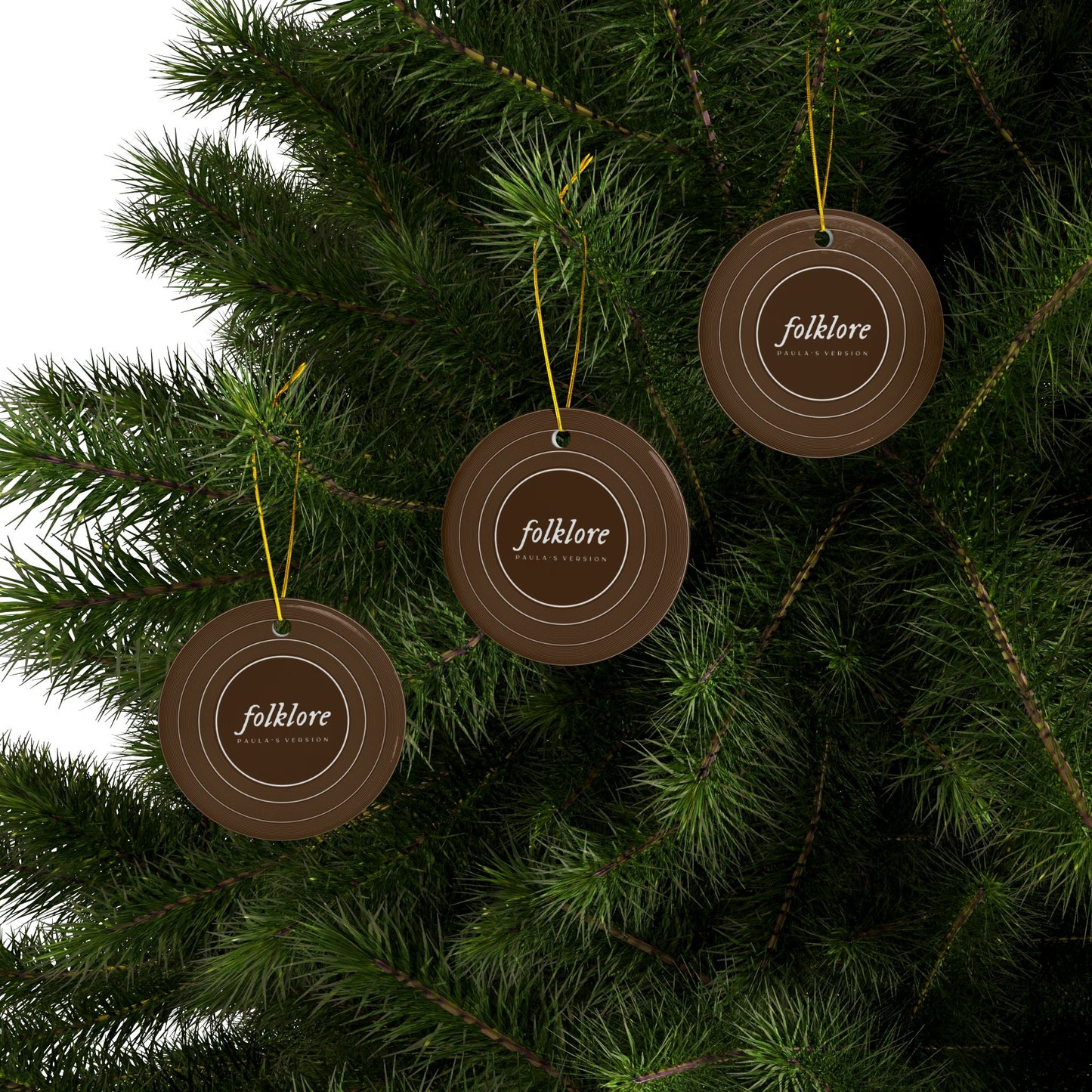 Personalized Ceramic Ornament, FOLKLORE Brown Vinyl Record | CUSTOM VERSION's Name or Era | 4" x 4" | Swiftie Gift Fan Present
