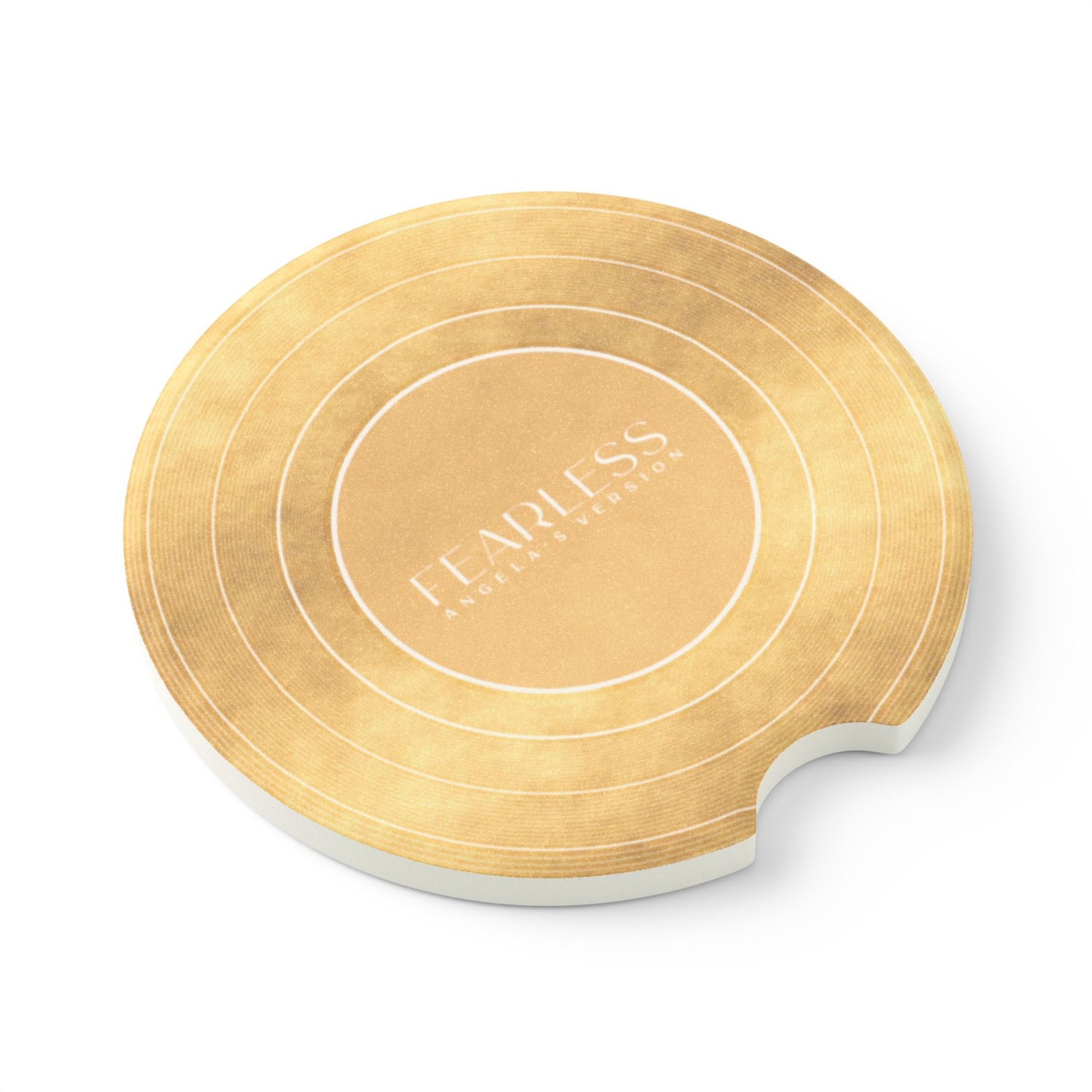 Personalized FEARLESS Faux Gold Vinyl Record Soapstone Car Coaster, CUSTOMIZED VERSION'S Name | 2.6" x 2.6" round | Swiftie Fan Gift