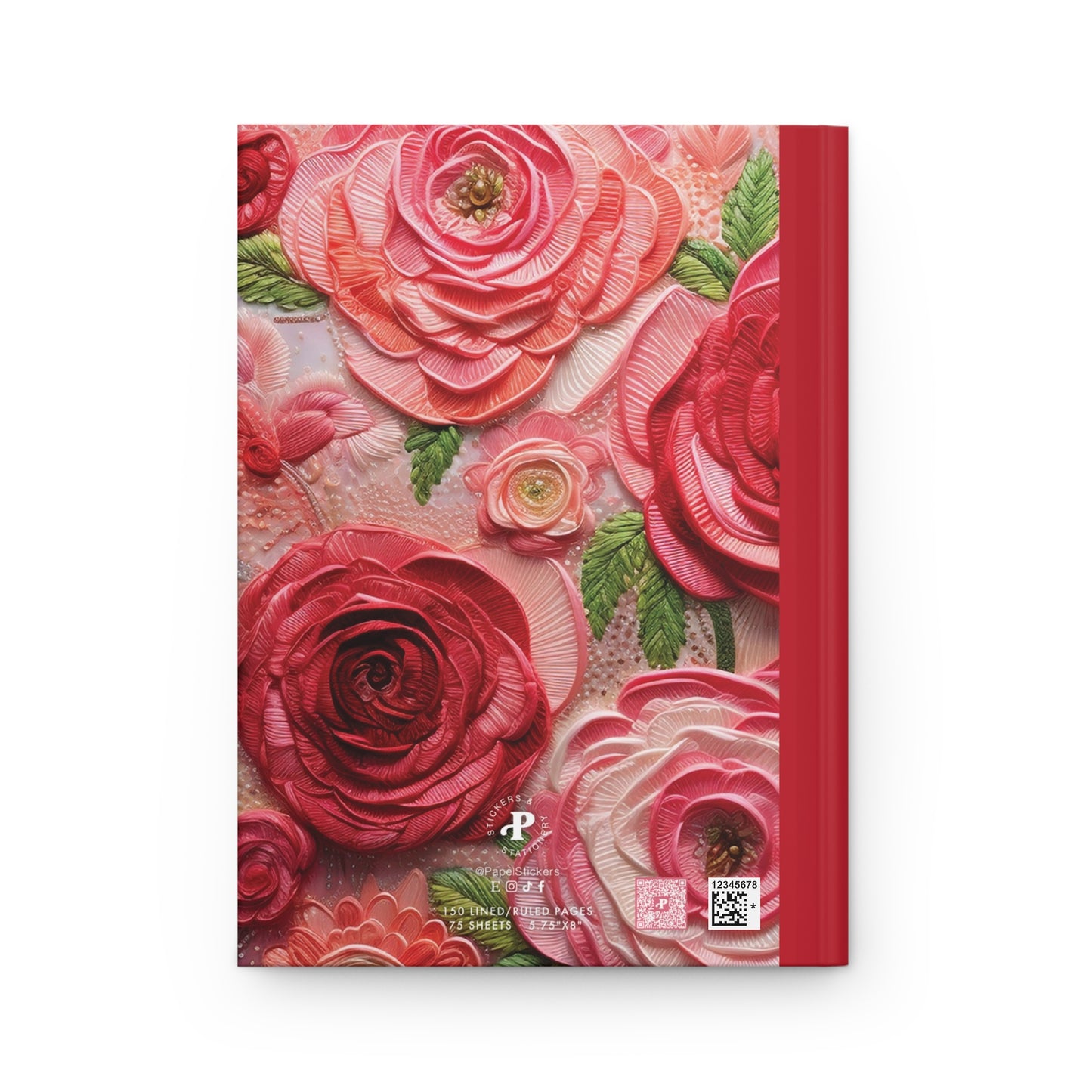Gratitude Journal | 5.75"x8" inches | 150 lined pages (75 sheets) | Personalized Mother's Day Gift | Roses 3D Embroidery Hardcover Matte