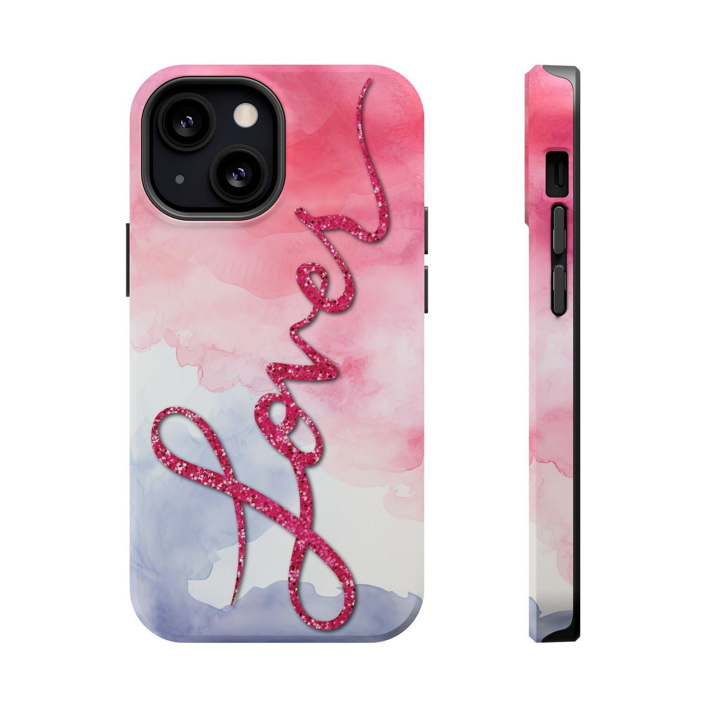 MagSafe Tough Cases | LOVER Watercolor Pink Blue Glitter | iPhone 15, 14, 13 | Perfect Unique Valentine's Day Gift for Wife, Girlfriend