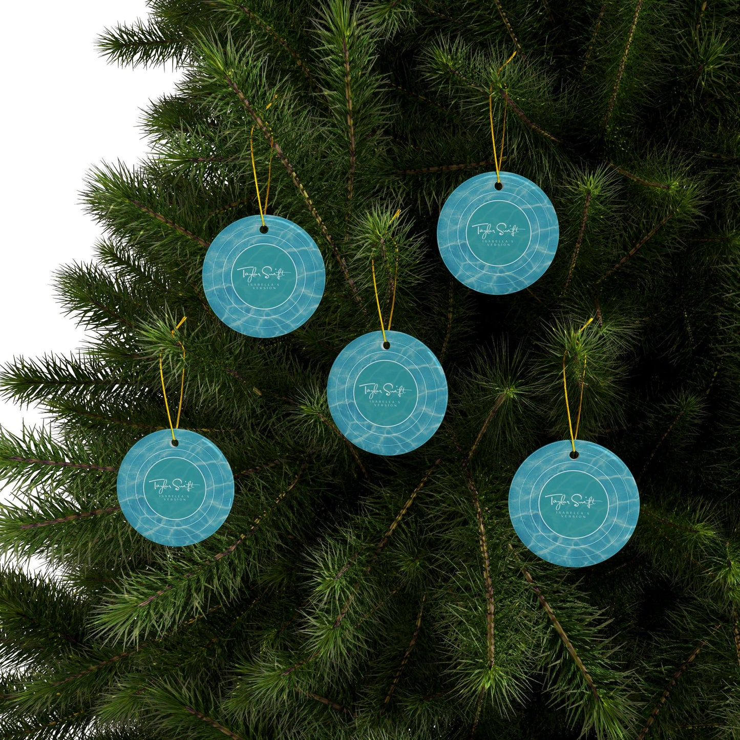 Personalized Ceramic Ornament | Pool Water BLUE Vinyl Record | CUSTOM Version, Name or Era | 4" x 4" | Swiftie Gift Fan Present