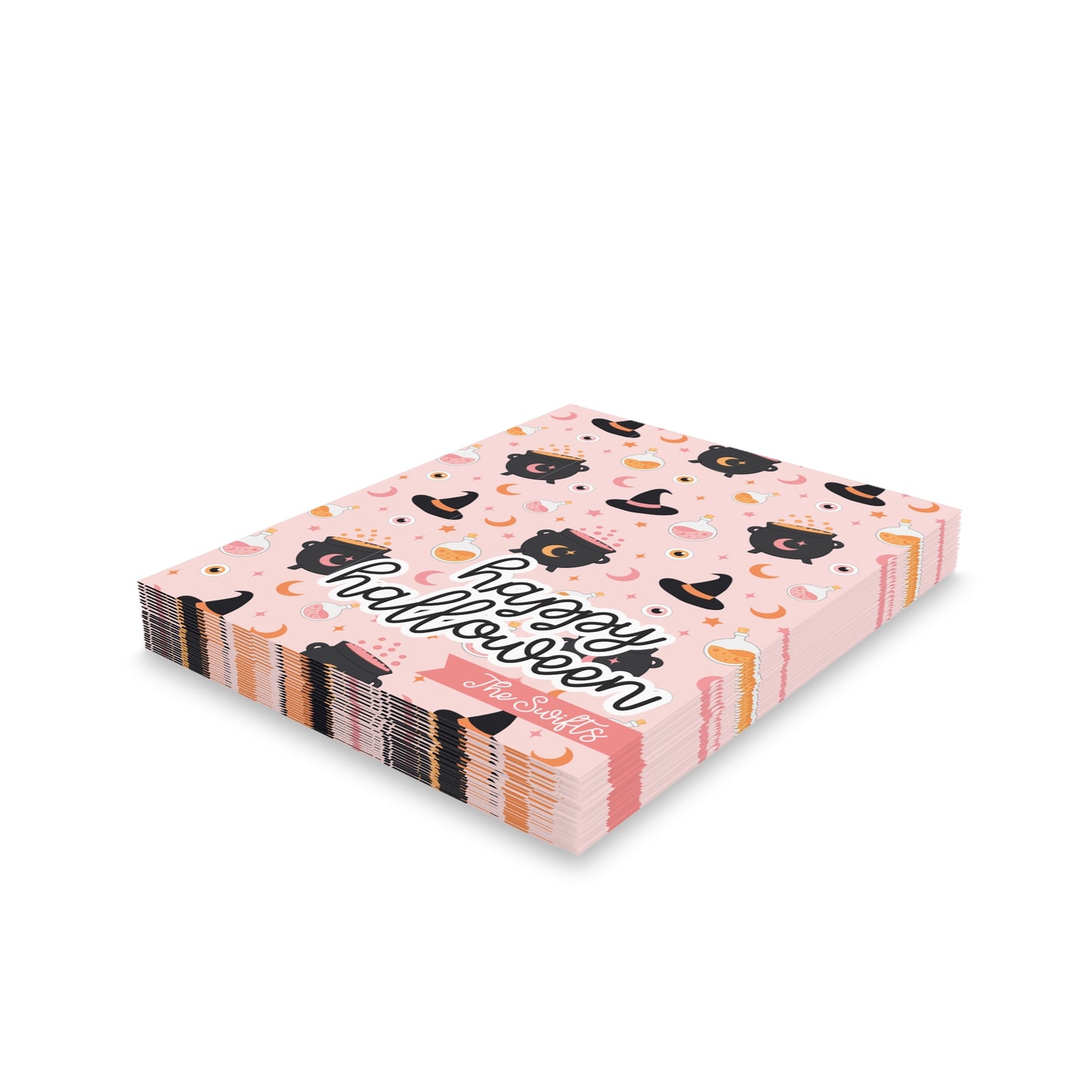 PERSONALIZED Greeting Cards Witch Pattern Potion Cauldron Pink Matte Finish 8, 16, 24 Pack