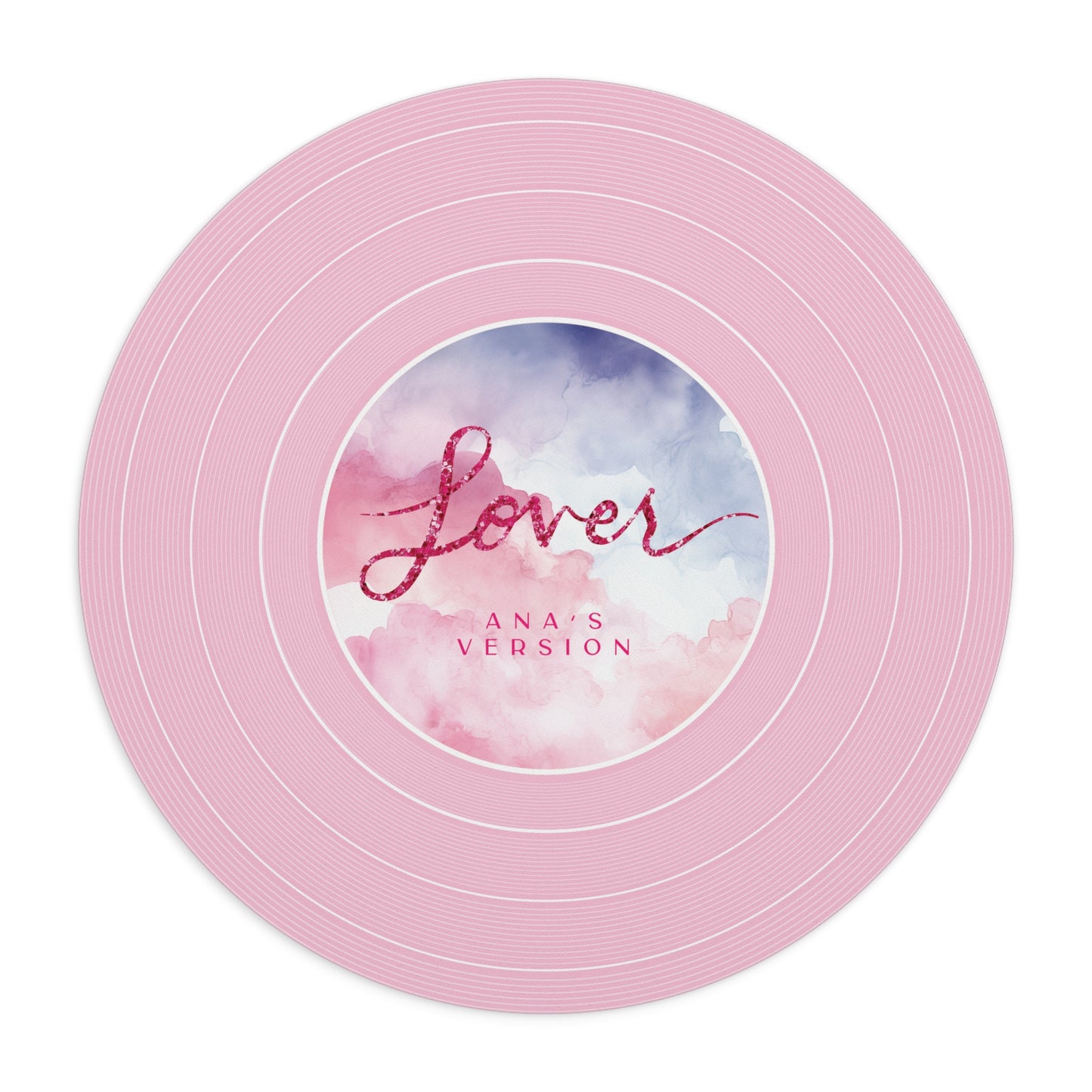 Personalized Mouse Pad, LOVER Pink Clouds Vinyl Record | CUSTOM Version's Name or ERA | Round 8" x 8" | Swiftie Fan Gift Present