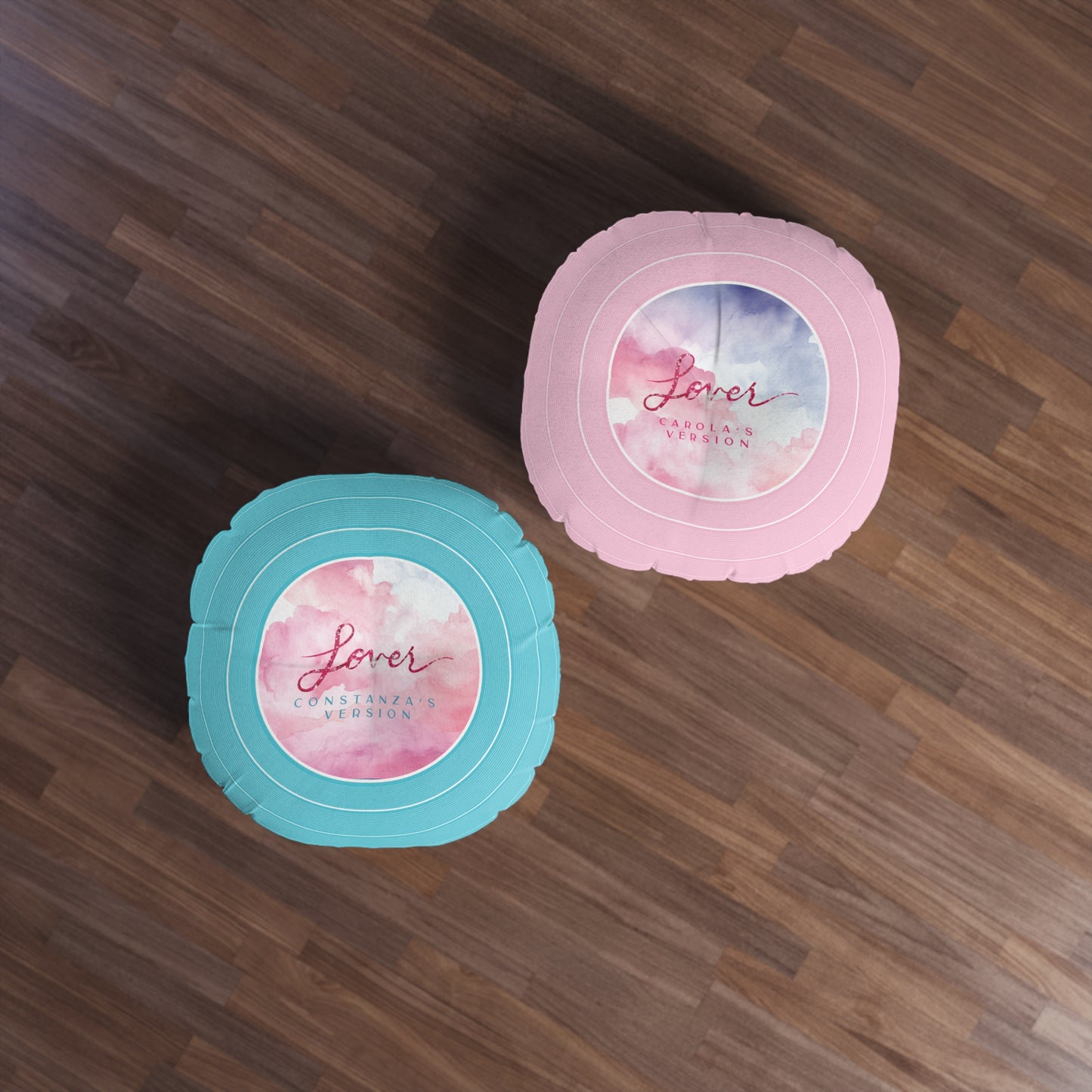 Personalized Tufted Floor Pillow, LOVER Pink and Blue Vinyl Record CUSTOM VERSION Name or Era | 30"x30" & 26"x26" | Swiftie Gift Fan Present