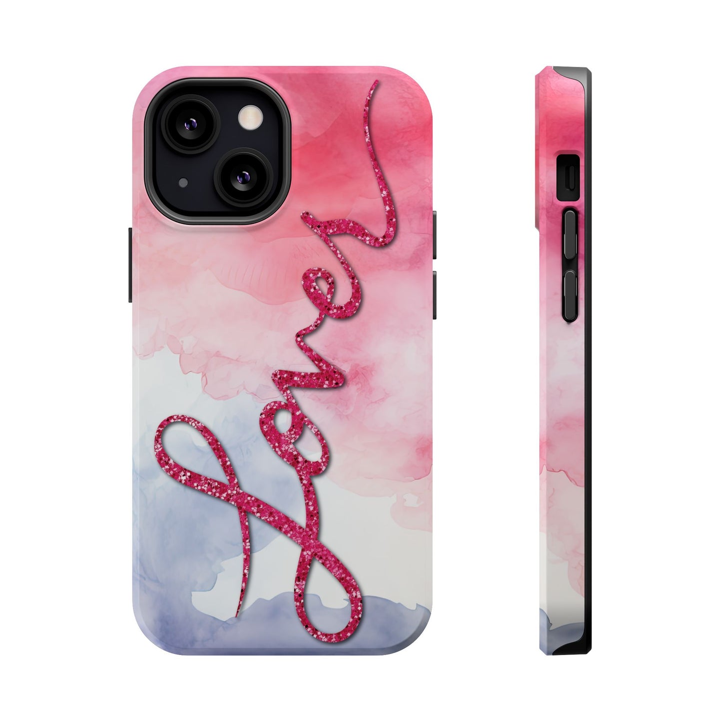 MagSafe Tough Cases | LOVER Watercolor Pink Blue Glitter | iPhone 15, 14, 13 | Perfect Unique Valentine's Day Gift for Wife, Girlfriend