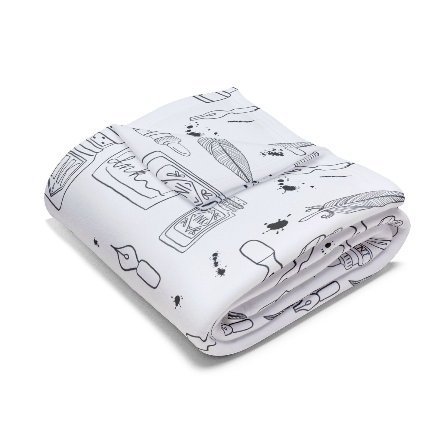 Tortured Poets Inspired Black and White Arctic Fleece Blanket | 30x40", 50x60", 60x80" | Swiftie Gift Fan | ink, pen, feathers, writer