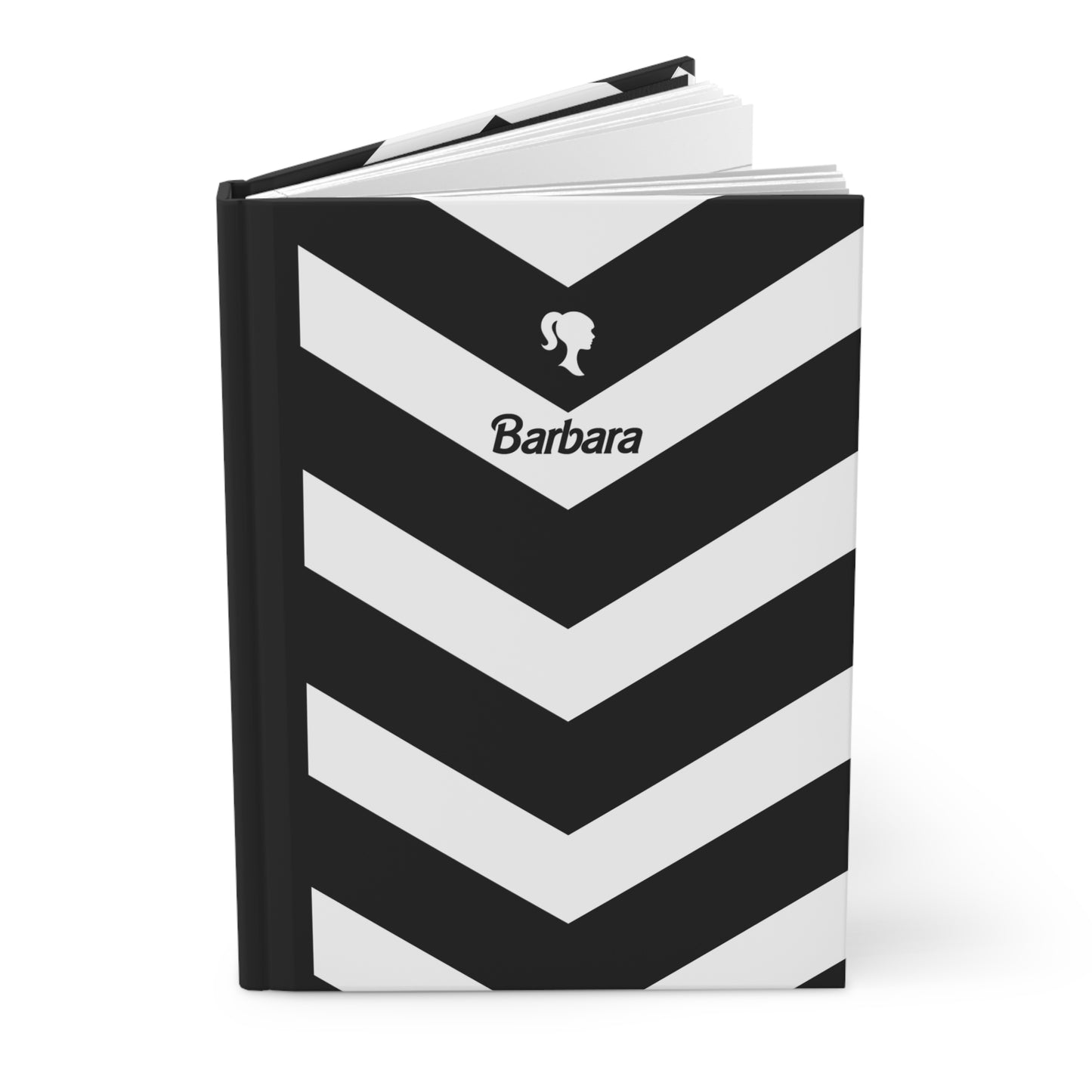 Hardcover 5.75"x8" Black Herringbone Journal Matte, 150 lined pages, BARBIE inspired Composition Book, Unique Valentine's Day Gift for Kids
