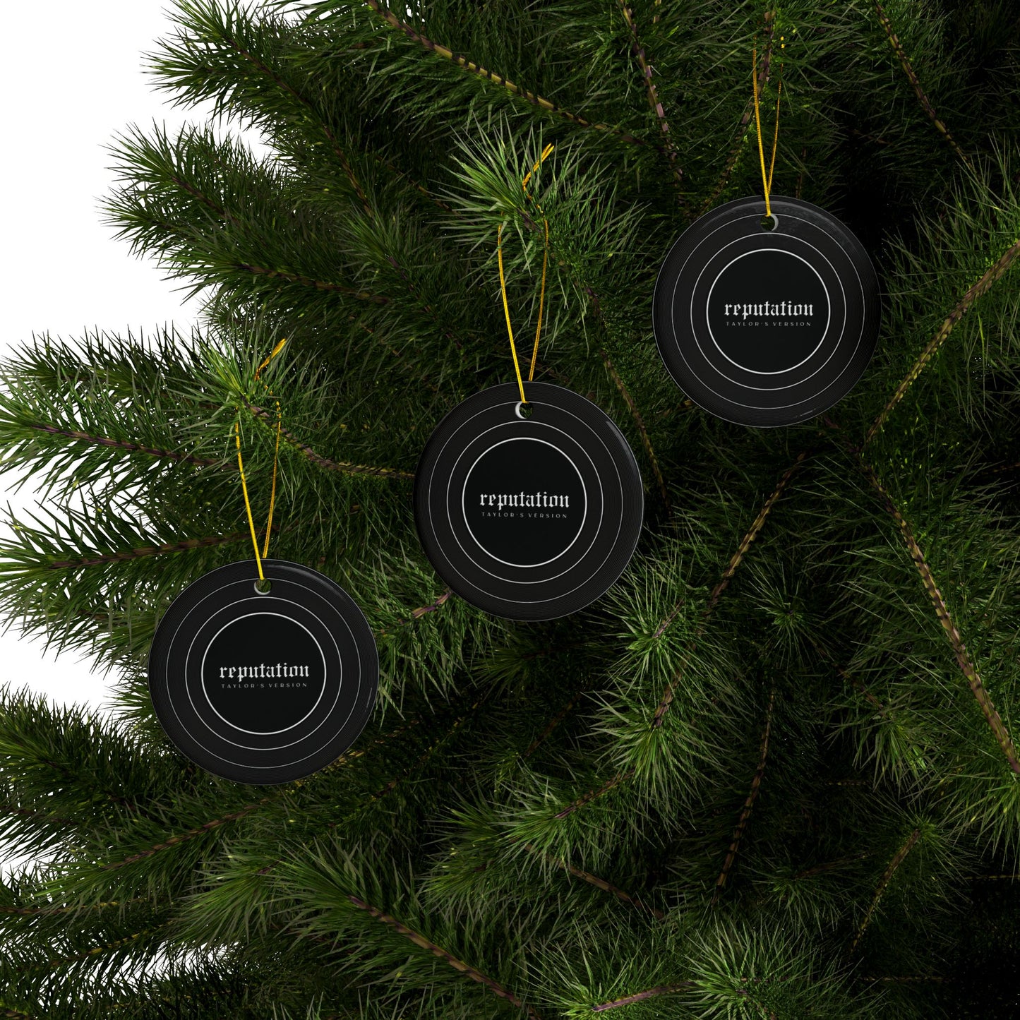 Personalized Ceramic Ornament, REPUTATION Black Vinyl Record | CUSTOM VERSION's Name or Era | 4" x 4" | Swiftie Gift Fan Present