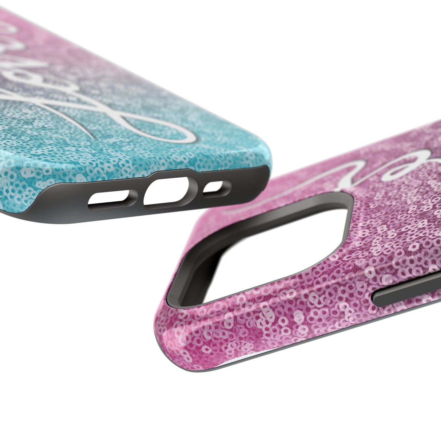 MagSafe Tough Cases | LOVER Pink Blue SEQUIN Glitter | iPhone 15, 14, 13 | Perfect Unique Valentine's Day Gift for Wife, Girlfriend