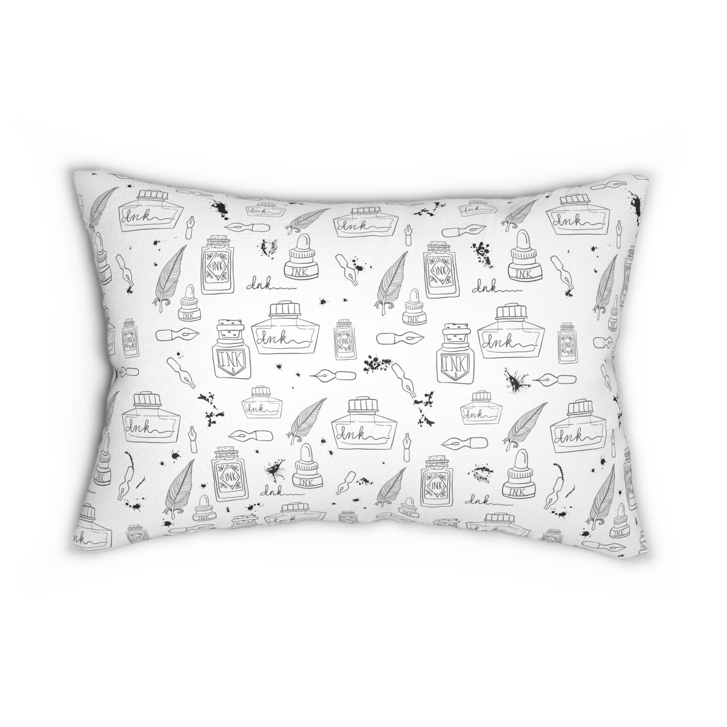 Tortured Poets Inspired Black and White Spun Polyester Square Pillow | 20×14 inches | Swiftie Gift Fan Present | ink, pen, feathers, writer