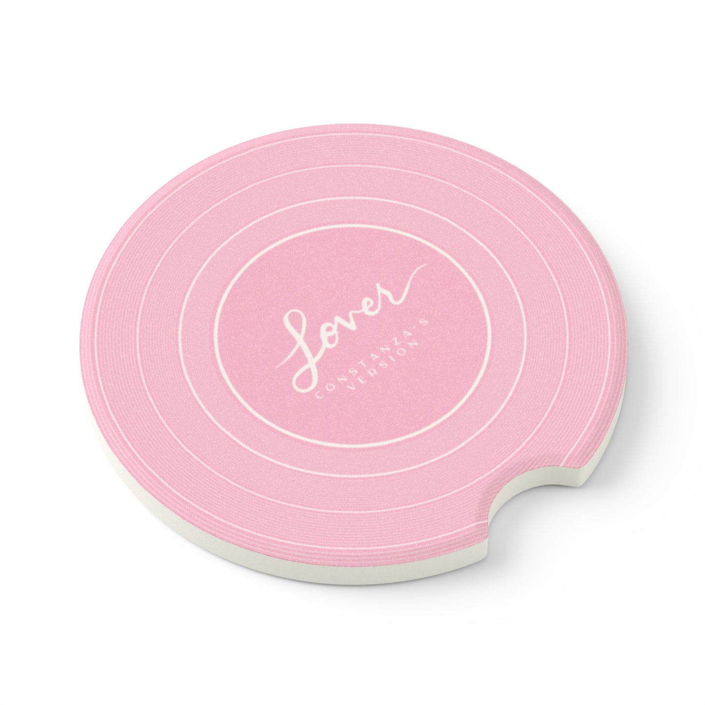 Personalized LOVER Pink Vinyl Record Soapstone Car Coaster, CUSTOM VERSION's Name | 2.6" x 2.6" round | Swiftie Fan Gift