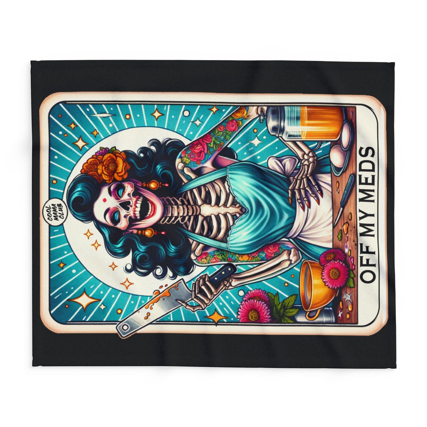 OFF MY MEDS Skeleton Black Tarot Card | Arctic Fleece Blanket | 30" x 40", 50" x 60", and 60" x 80"
