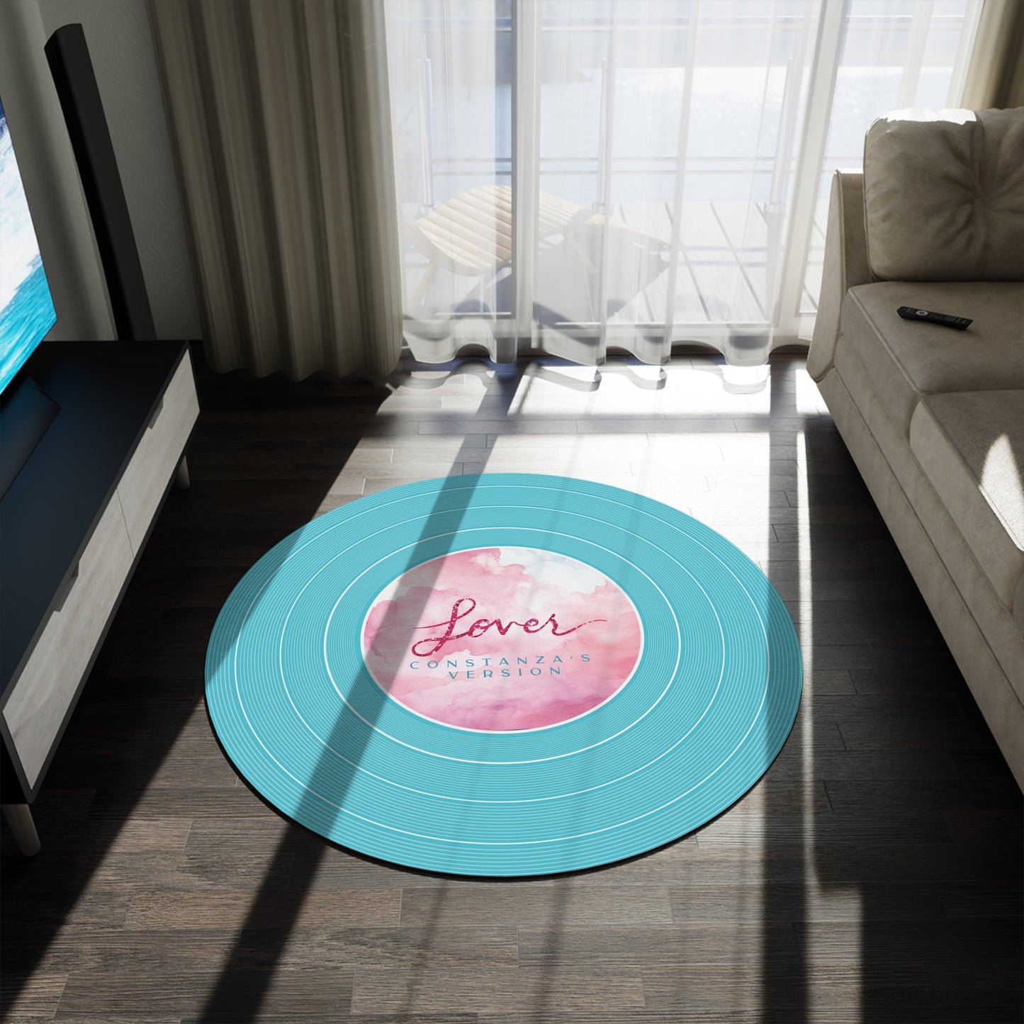 Personalized Round Rug LOVER Blue Clouds Vinyl Record | CUSTOM VERSION, Name or Era | 60" x 60" | Swiftie Gift Fan Present