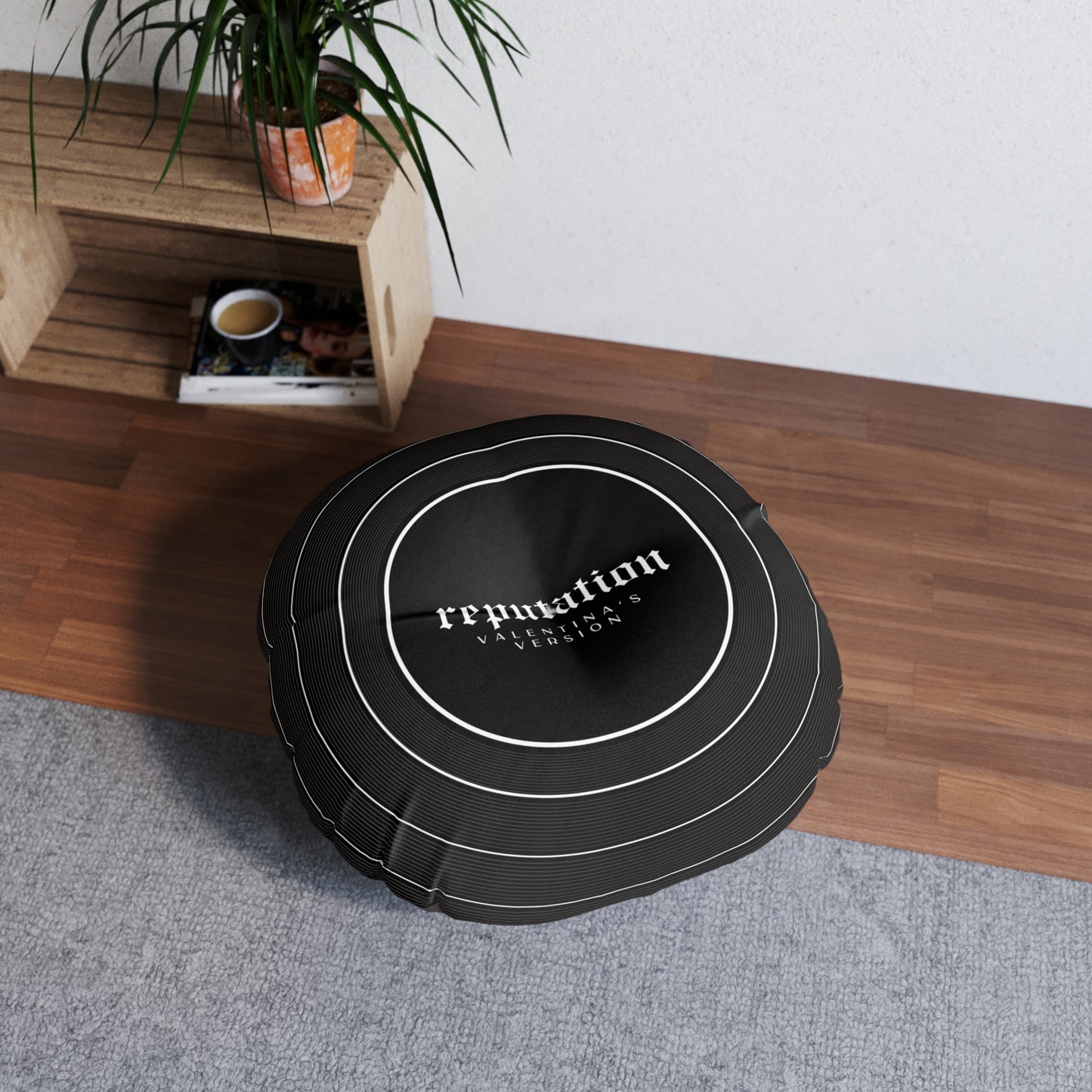 Personalized Tufted Floor Pillow, REPUTATION Black Vinyl Record l CUSTOM Version Name and Era | 30"x30" & 26"x26" | Swiftie Gift Fan