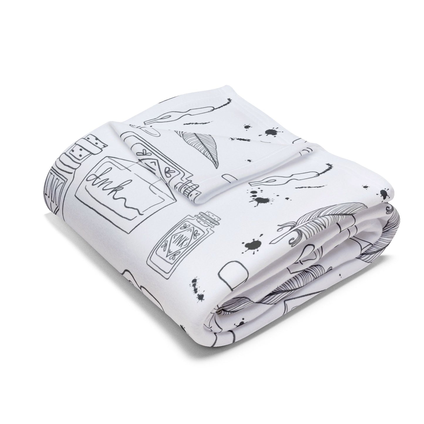 Tortured Poets Inspired Black and White Arctic Fleece Blanket | 30x40", 50x60", 60x80" | Swiftie Gift Fan | ink, pen, feathers, writer