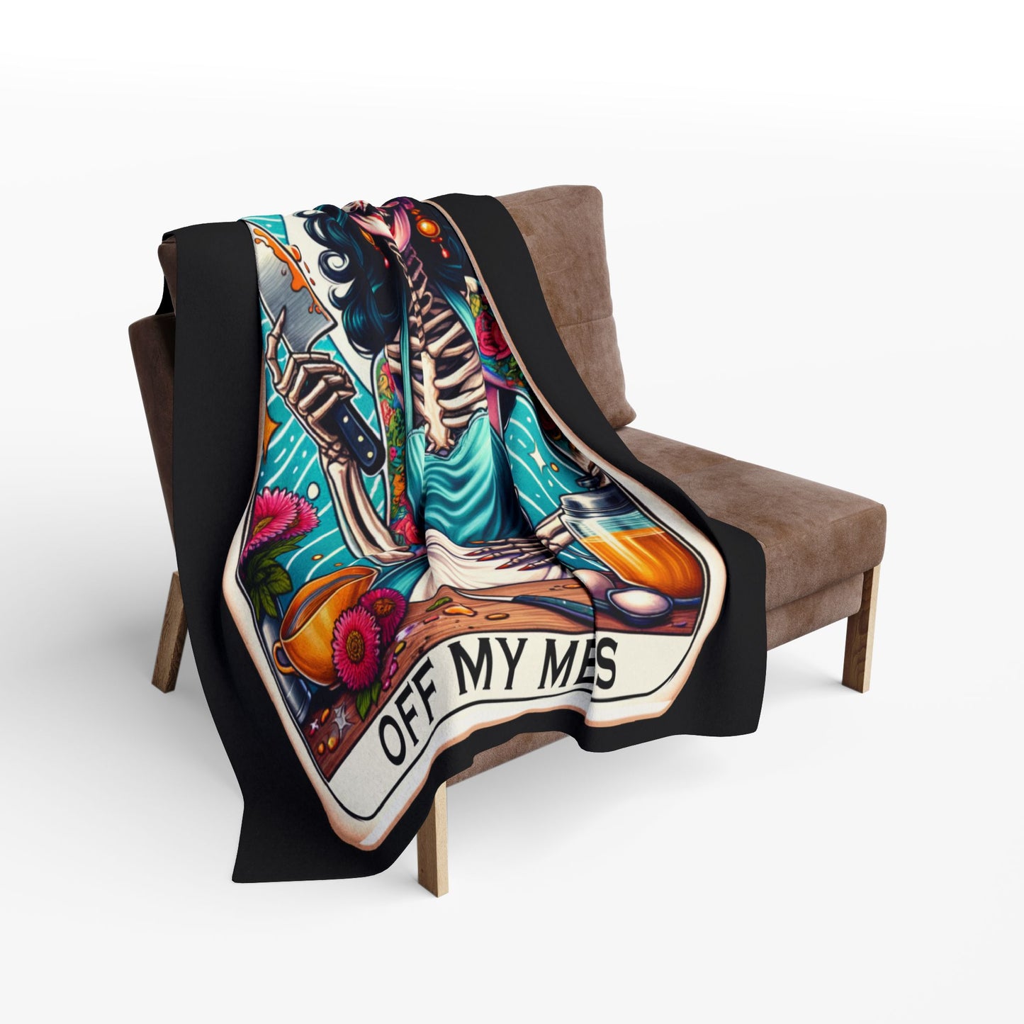OFF MY MEDS Skeleton Black Tarot Card | Arctic Fleece Blanket | 30" x 40", 50" x 60", and 60" x 80"