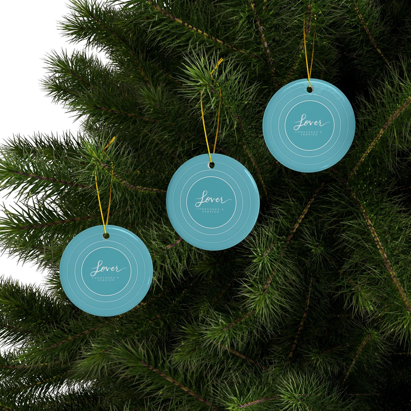 Personalized Ceramic Ornament, LOVER Blue Clouds Vinyl Record | CUSTOM VERSION's Name or Era | 4" x 4" | Swiftie Gift Fan Present