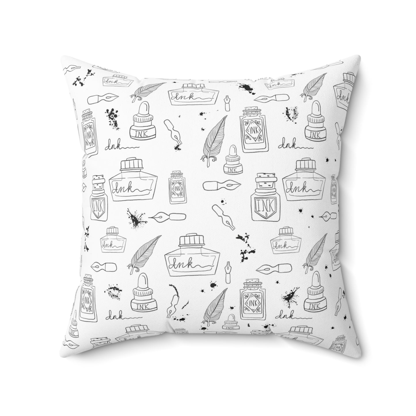 Tortured Poets Inspired Black and White Spun Polyester Square Pillow | 14", 16", 18", 20" inches | Swiftie Gift | ink, pen, feathers, writer