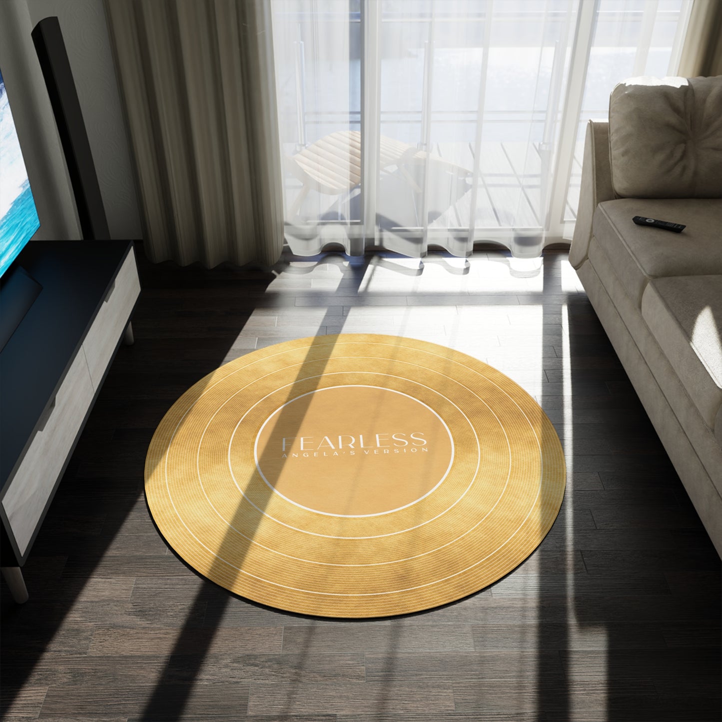 Personalized Round Rug FEARLESS Faux Gold Vinyl Record | CUSTOM Version, Name and Era | 60" x 60" | Swiftie Gift Fan Present