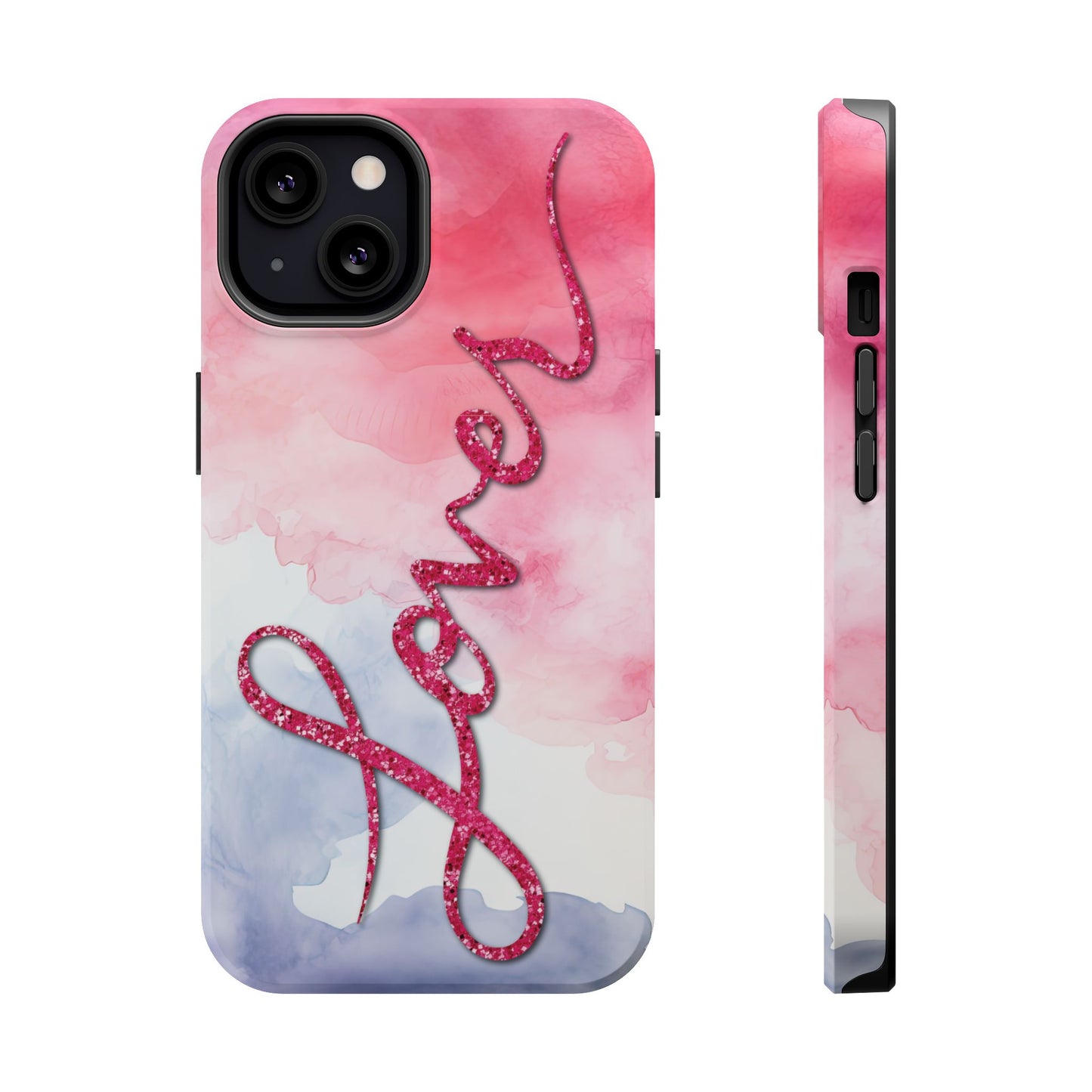 MagSafe Tough Cases | LOVER Watercolor Pink Blue Glitter | iPhone 15, 14, 13 | Perfect Unique Valentine's Day Gift for Wife, Girlfriend