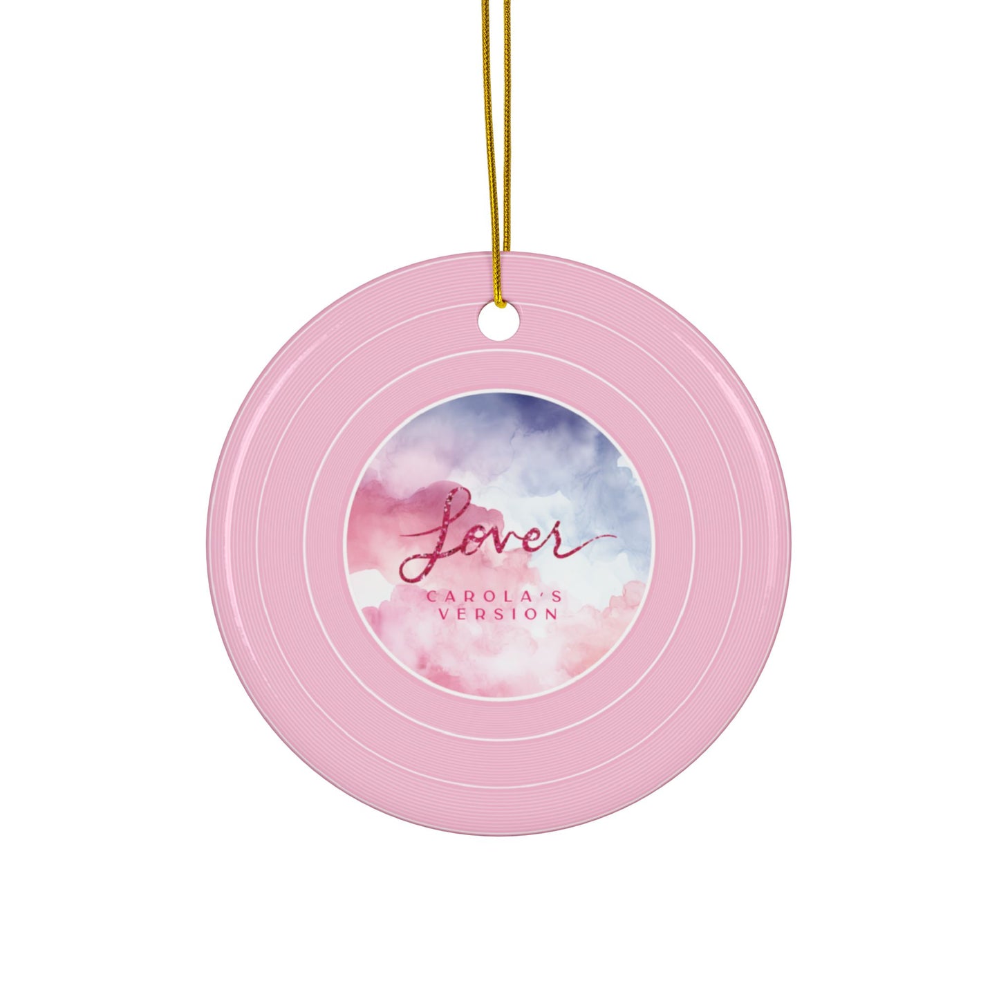 Personalized Ceramic Ornament, LOVER Pink Clouds Vinyl Record | CUSTOM VERSION's Name or Era | 4" x 4" | Swiftie Gift Fan Present