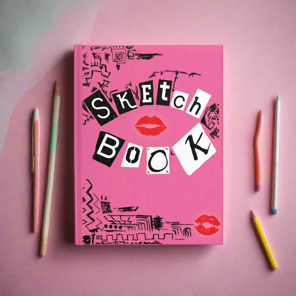 BURN BOOK (Sketch Book) Hardcover Journal 5 x 7 inches, 128 blank pages (64 sheets), Regina George MEAN Girls Inspired Cover, Pink Notebook