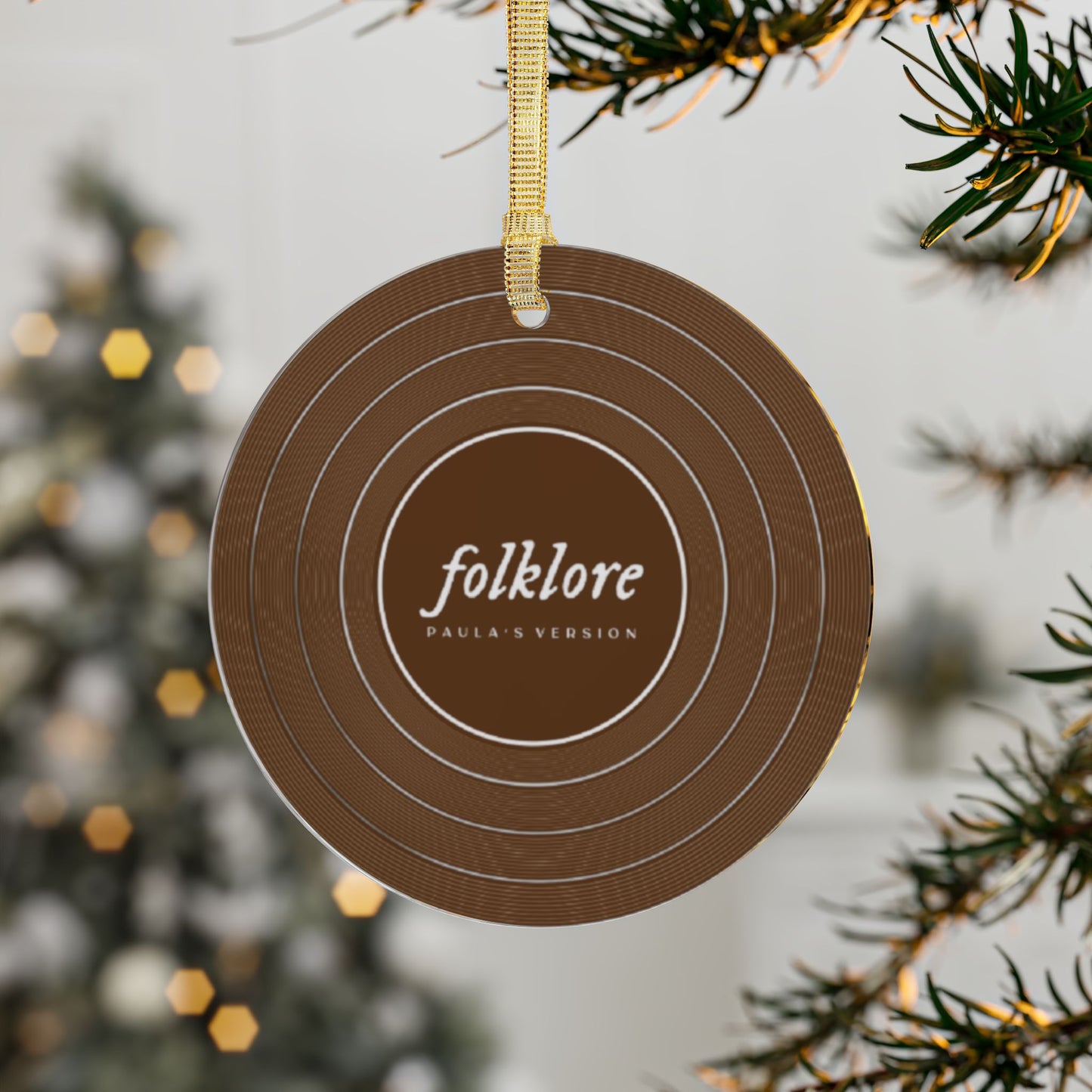 Personalized Acrylic Ornaments, FOLKLORE Brown Vinyl Record | CUSTOM VERSION, Name or Era | 4" x 4" | Swiftie Gift Fan Present